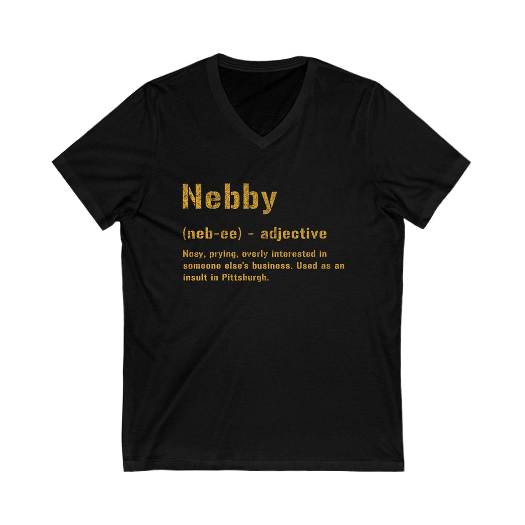 Nebby Pittsburghese V-Neck T-shirt on black v-neck tee | Yinzergear