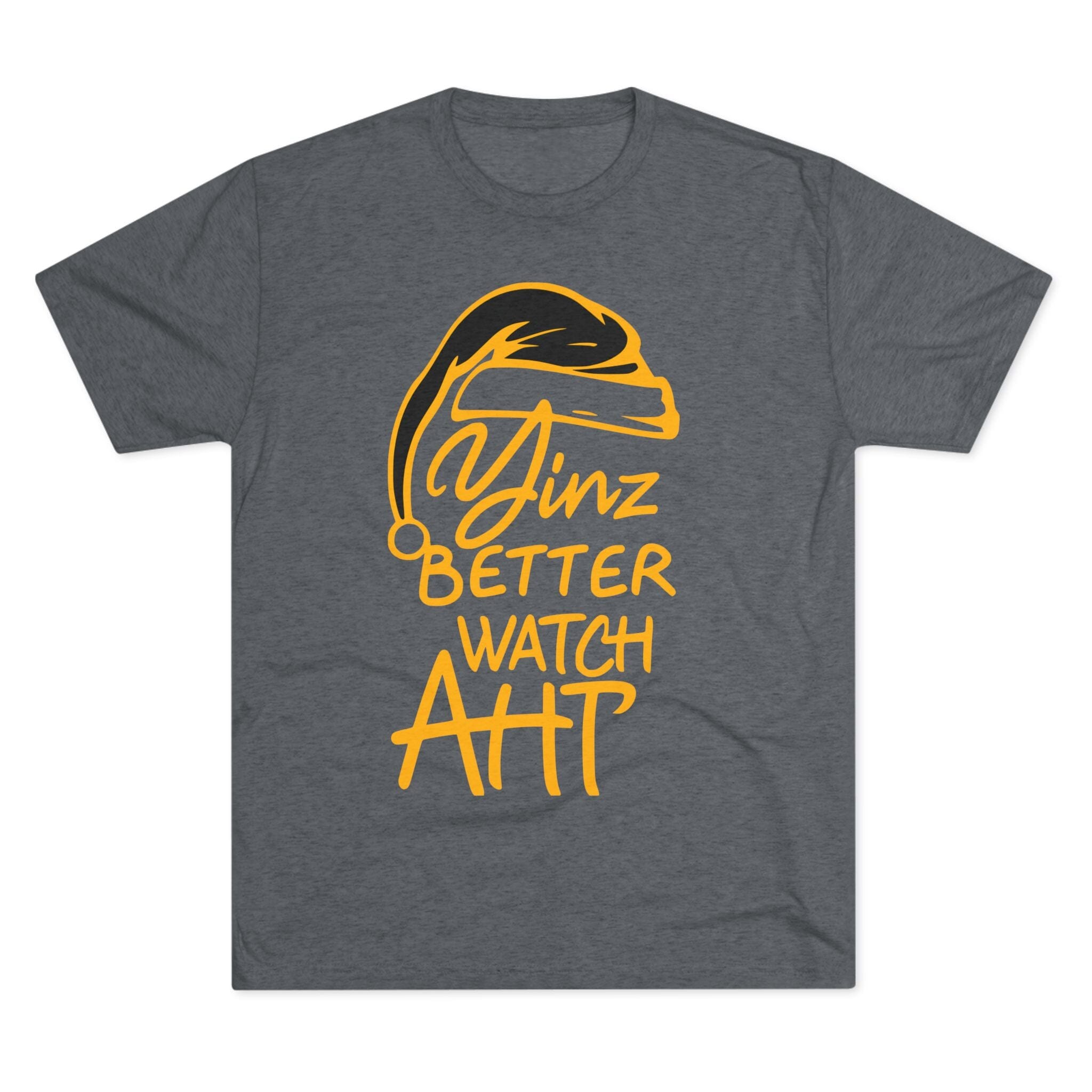 Yinz Better Watch Aht Tri-Blend Christmas T-Shirt Pittsburgh tee product image mockup view | Yinzergear