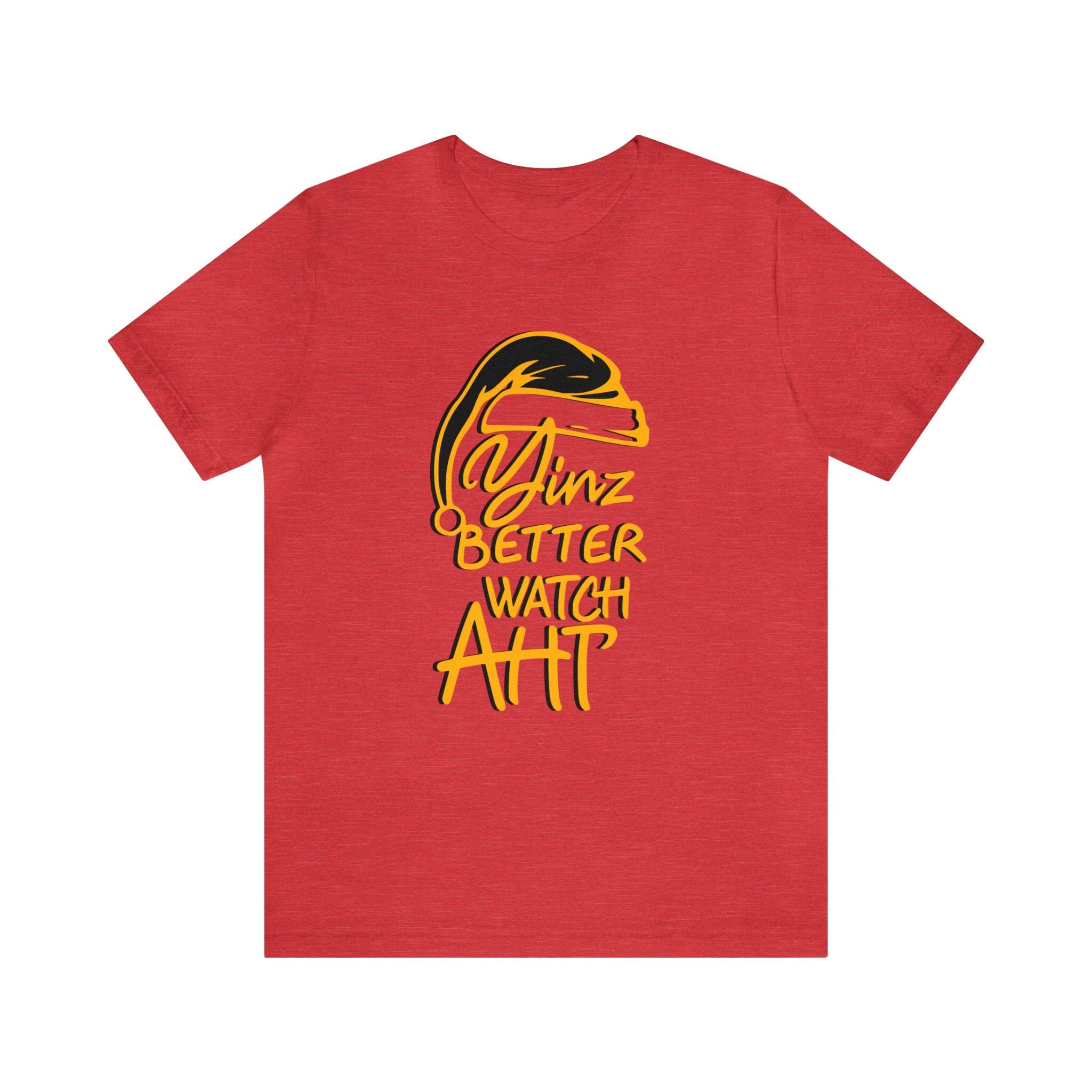 Yinz Better Watch Aht Christmas T-Shirt Pittsburgh tee on red tee | Yinzergear