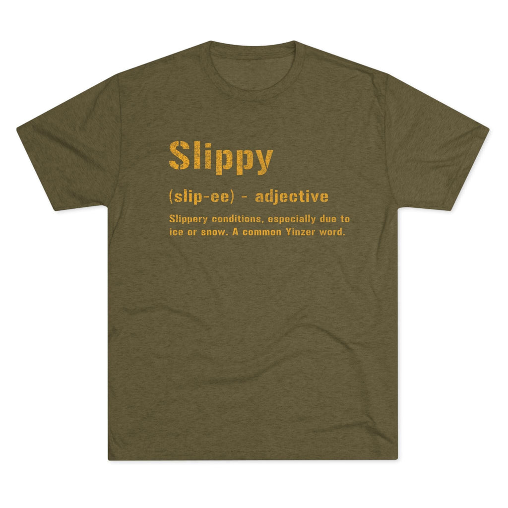 Slippy Pittsburghese T-shirt on military green tri-blend tee | Yinzergear