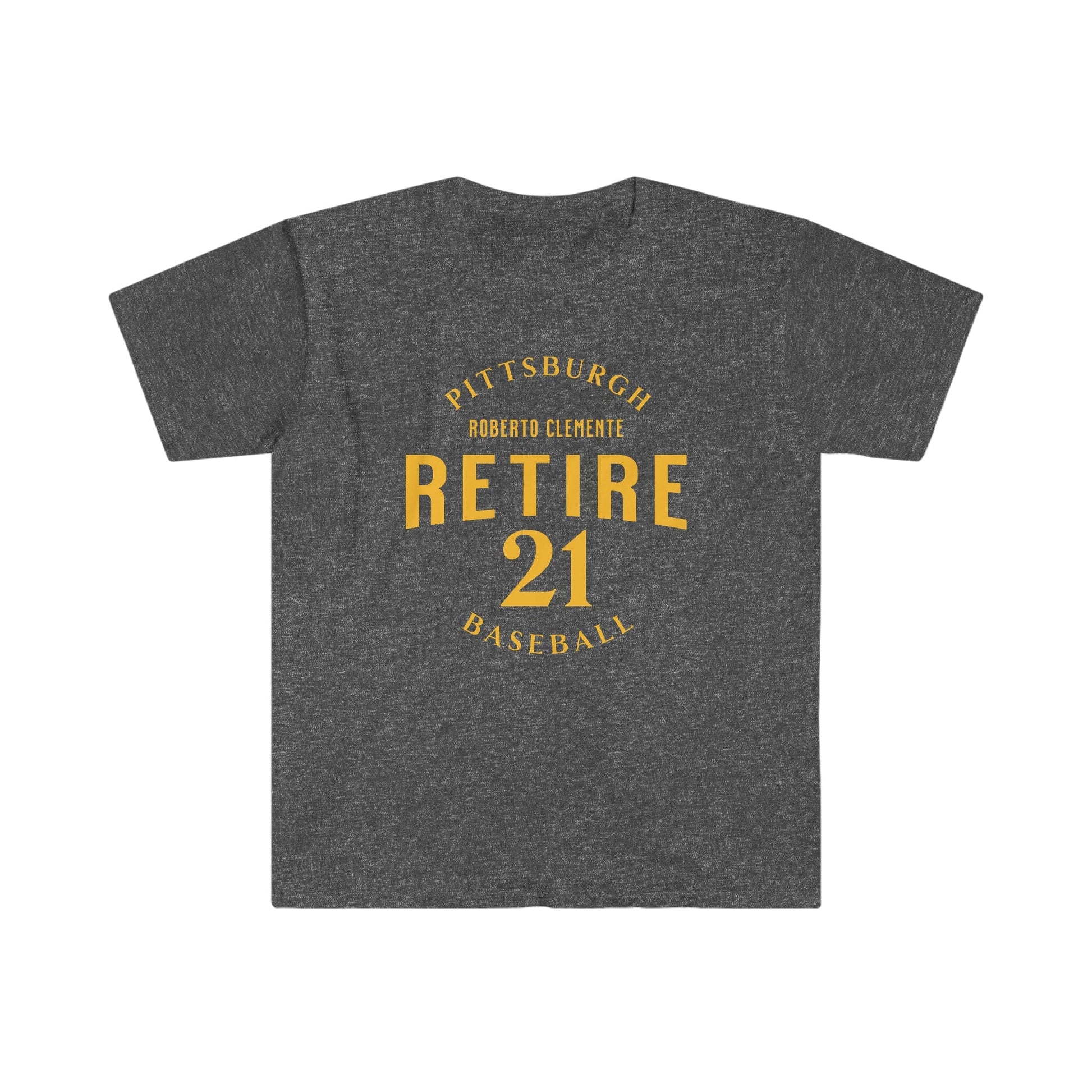 Retire 21 Roberto Clemente T-Shirt T-Shirt Yinzergear Dark Heather S 