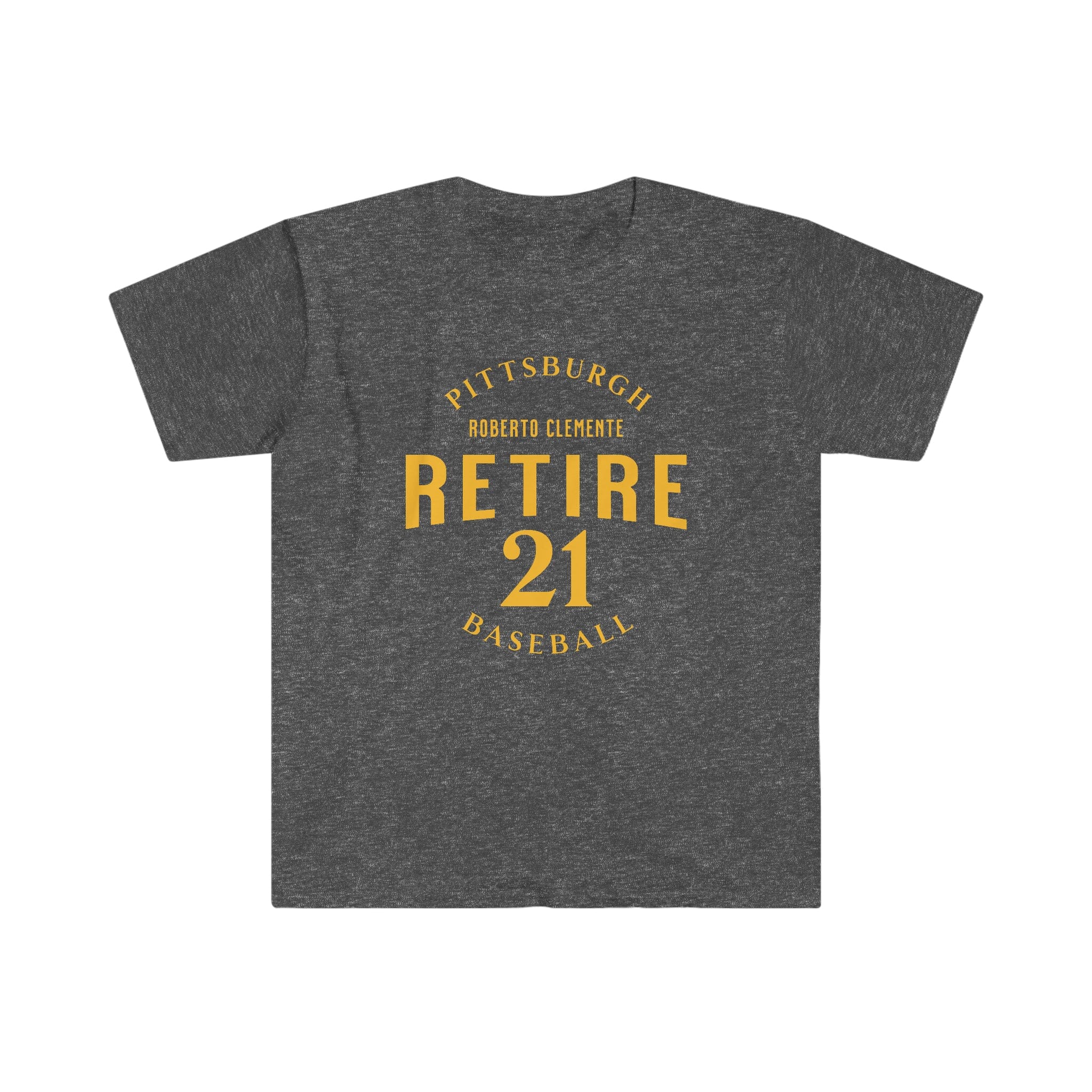 Retire 21 Pittsburgh Baseball T-shirt on dark heather tee | Yinzergear