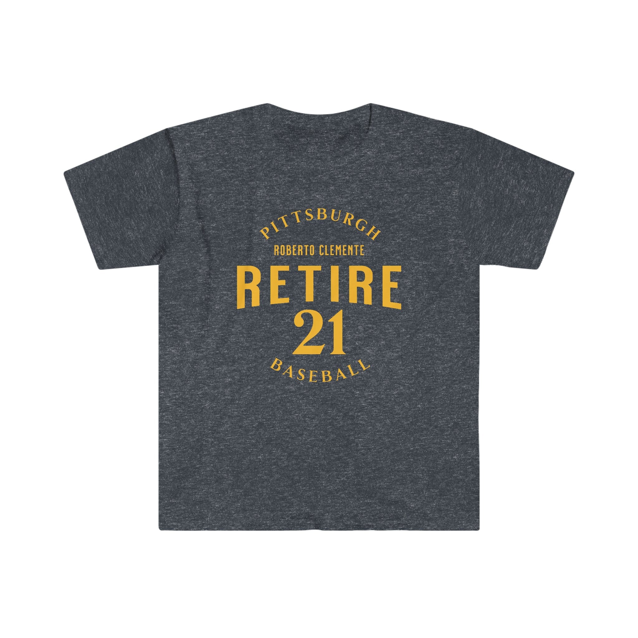 Retire 21 Pittsburgh Baseball T-shirt on heather navy tee | Yinzergear