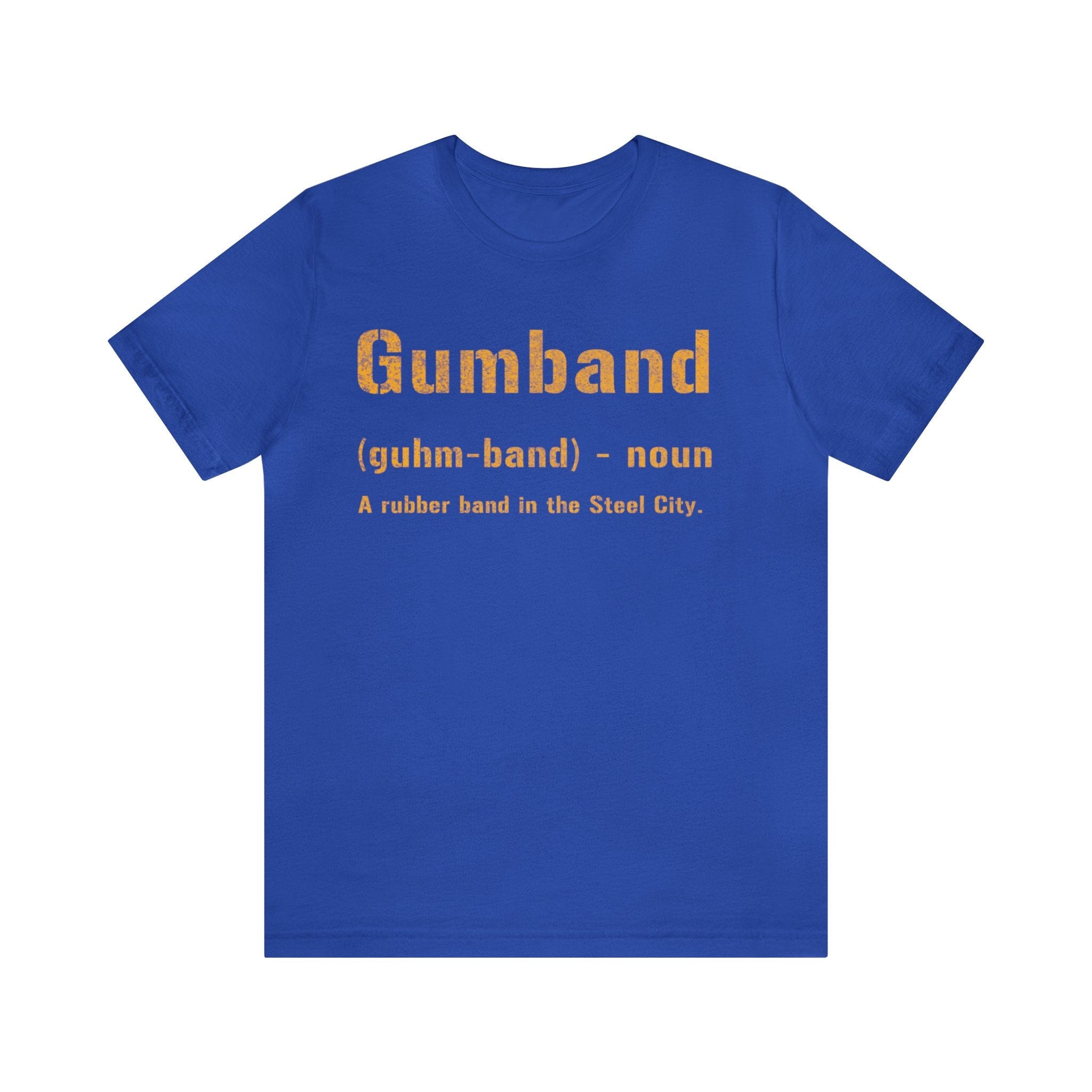 Gumband Pittsburghese definition shirt on royal tee | Yinzergear