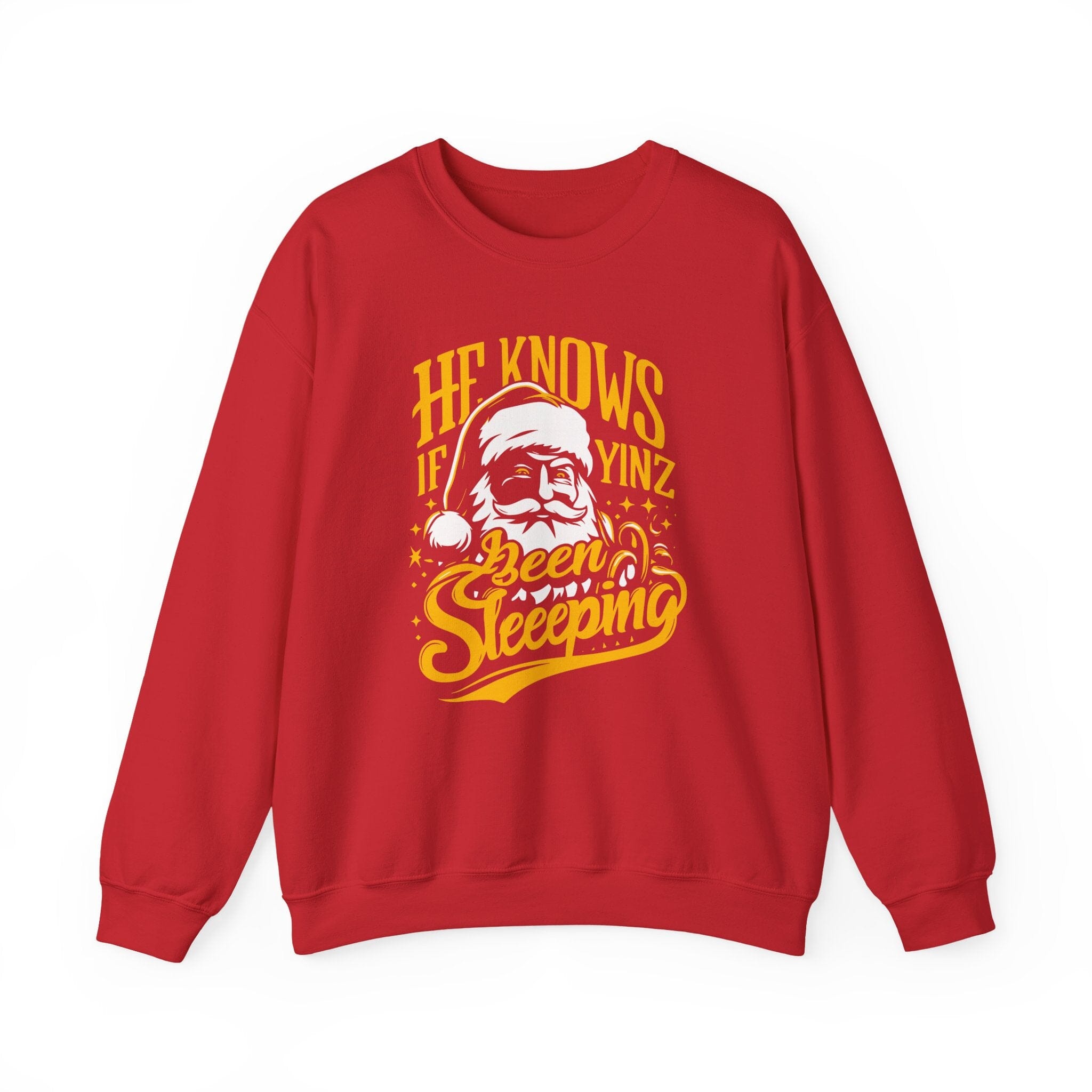 Yinzer Santa Christmas Sweatshirt Pittsburgh sweatshirt on red sweatshirt | Yinzergear