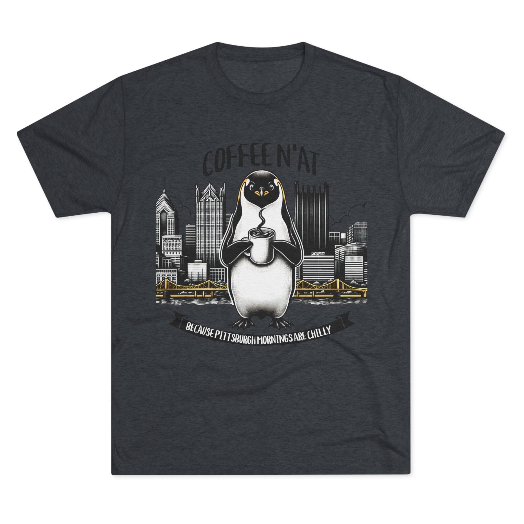 Coffee N’At Tri-Blend T-Shirt Pittsburgh tee on navy tee | Yinzergear