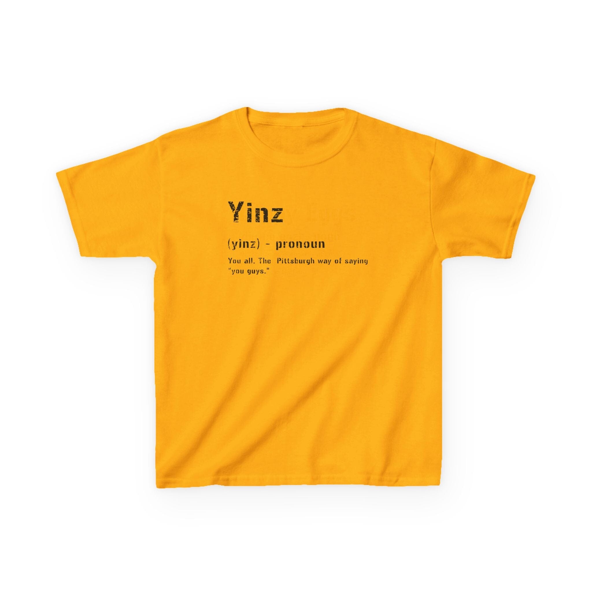 Yinz Pittsburghese Kids T-Shirt on gold kids shirt | Yinzergear