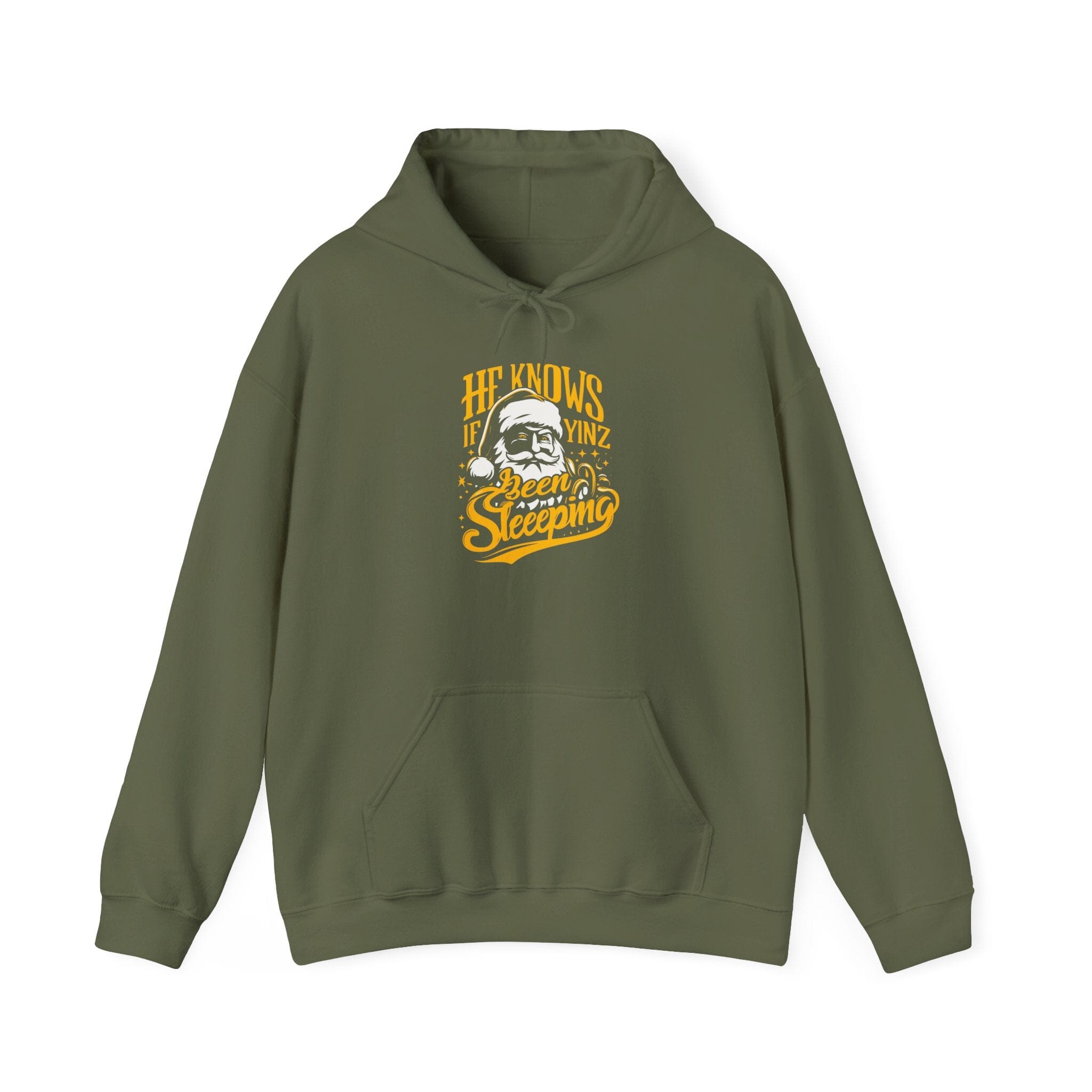 Yinzer Santa Christmas Hoodie Pittsburgh hoodie on military green hoodie | Yinzergear