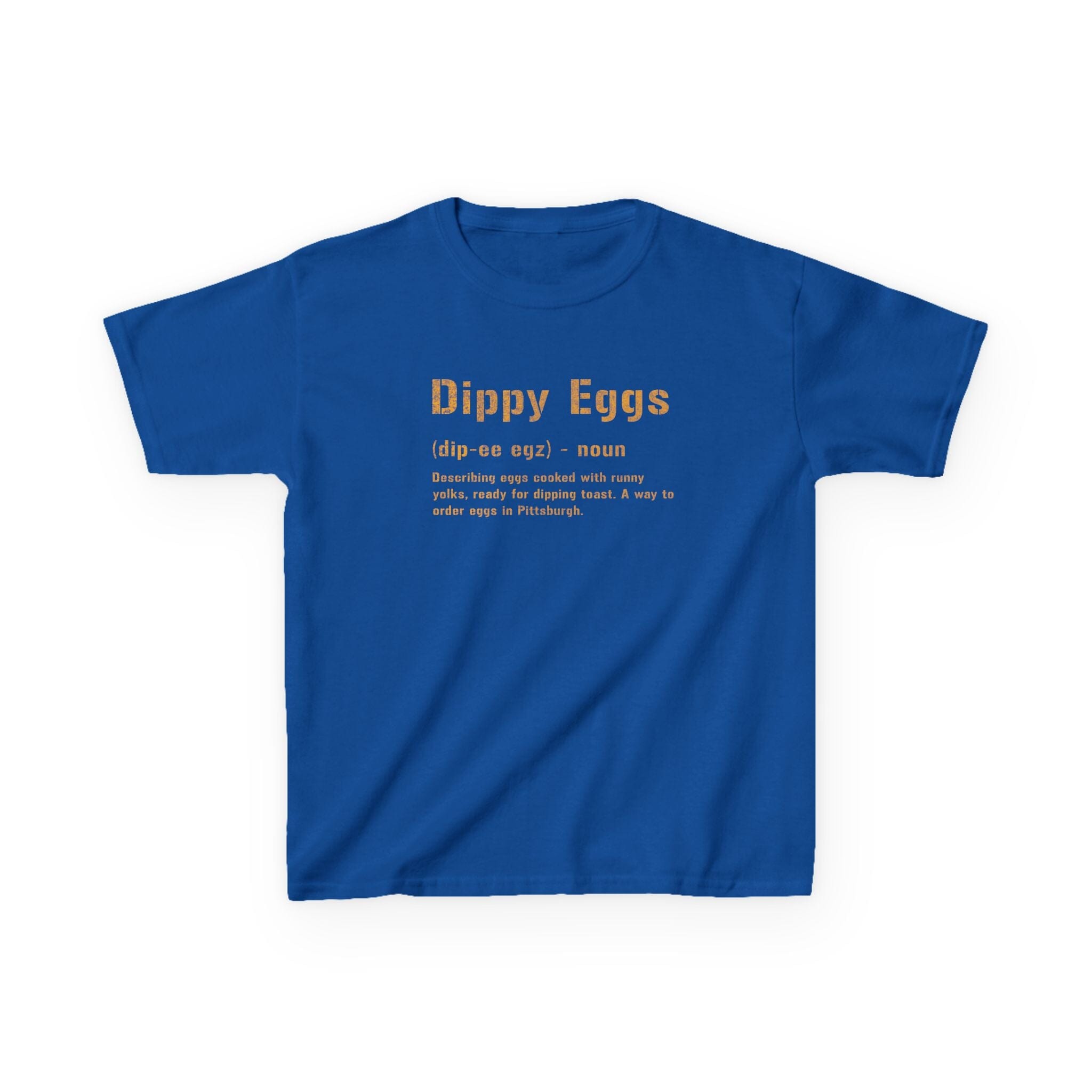Dippy Eggs Pittsburghese kids T-shirt on royal kids shirt | Yinzergear