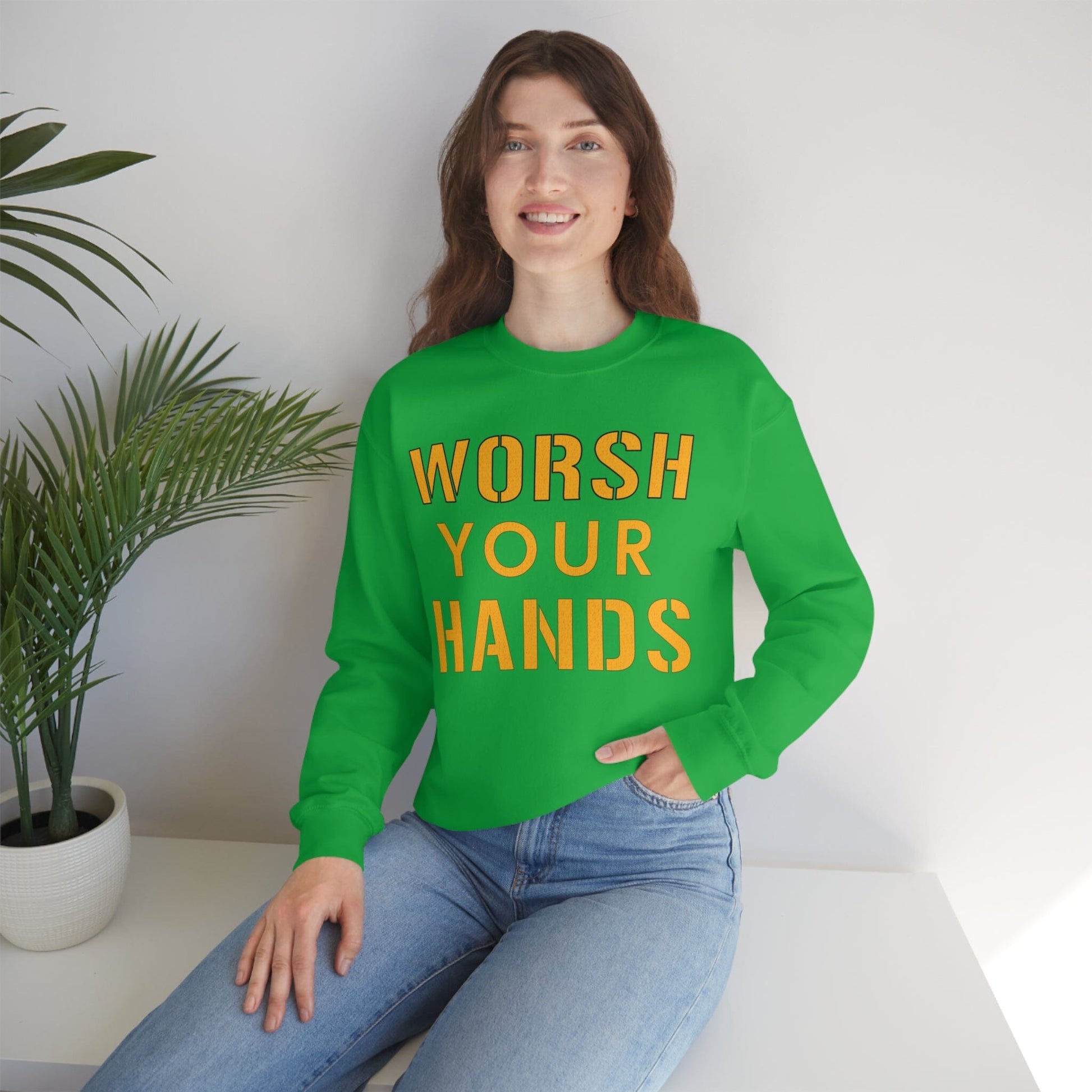Worsh Your Hands Sweatshirt Sweatshirt Printify S Irish Green 