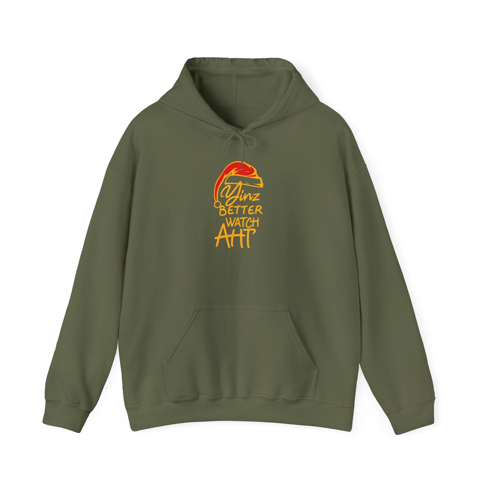 Yinz Better Watch Aht Christmas Hoodie Pittsburgh hoodie on military green hoodie | Yinzergear
