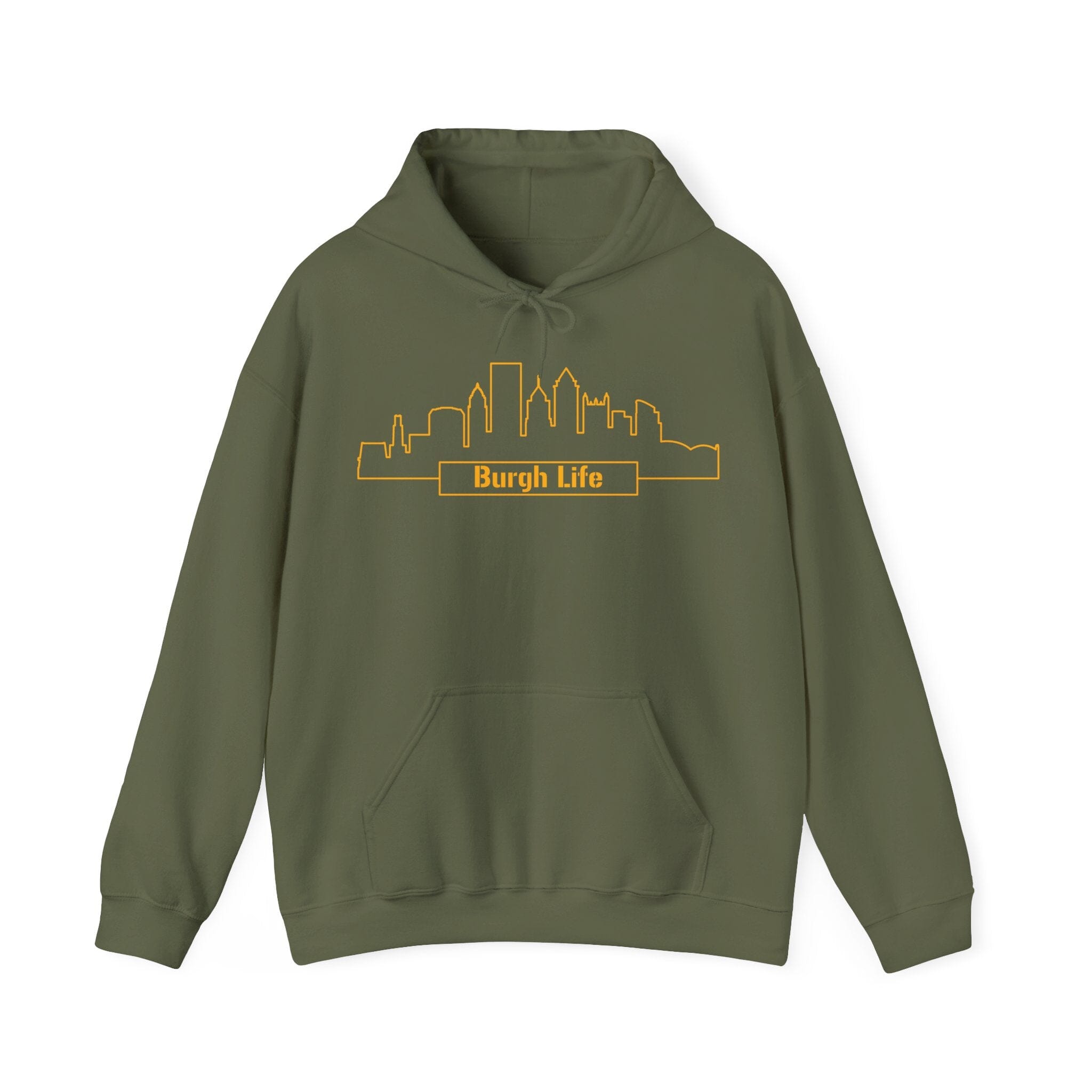 Burgh Life Hoodie on military green hoodie | Yinzergear