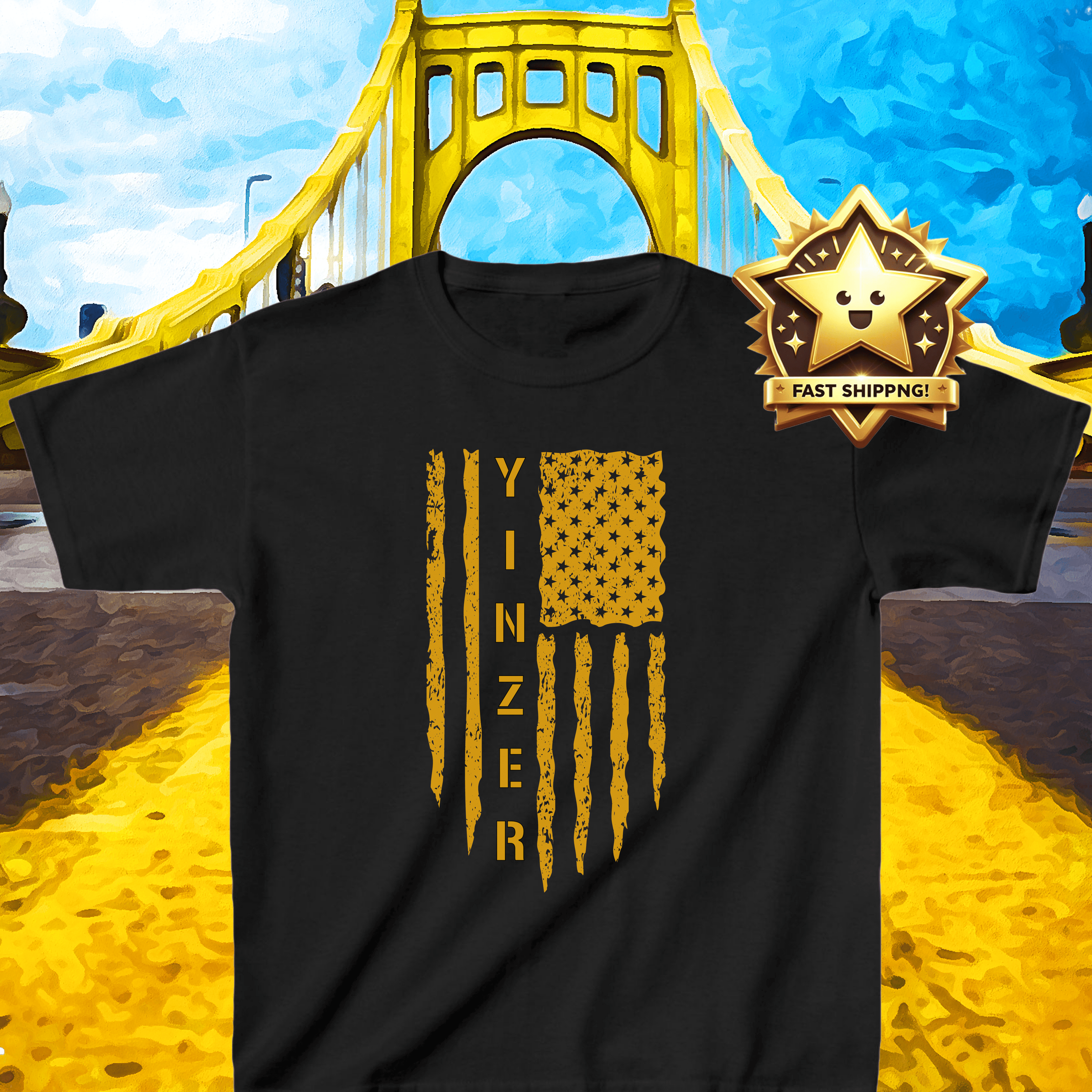 Yinzer Flag Kids T-Shirt Pittsburgh kids shirt product image | Yinzergear