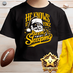 He Knows If Yinz Been Sleeping Kids Christmas T-Shirt product image | Yinzergear