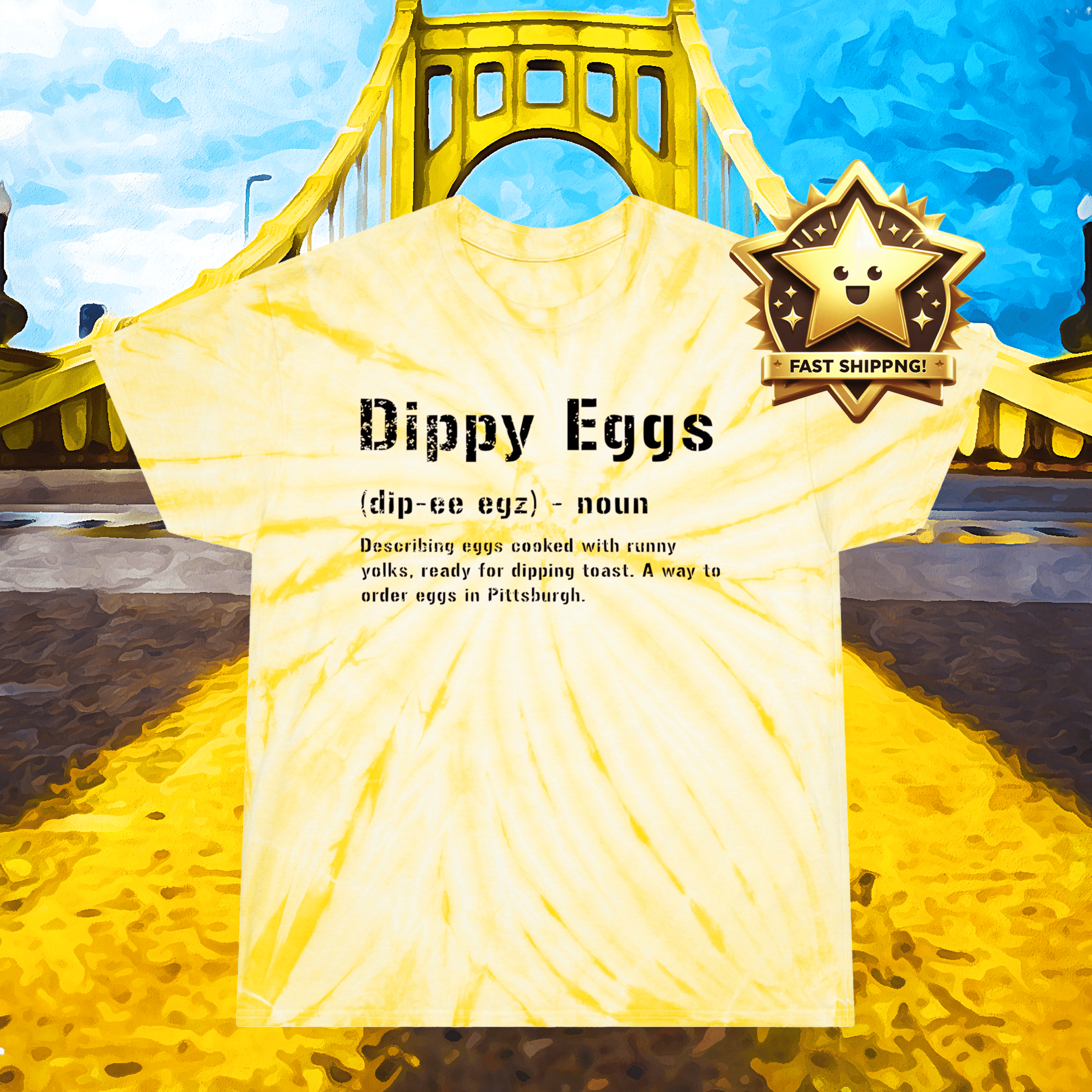 Dippy Eggs Pittsburghese Tie-Dye T-Shirt product image alternate view 4 | Yinzergear