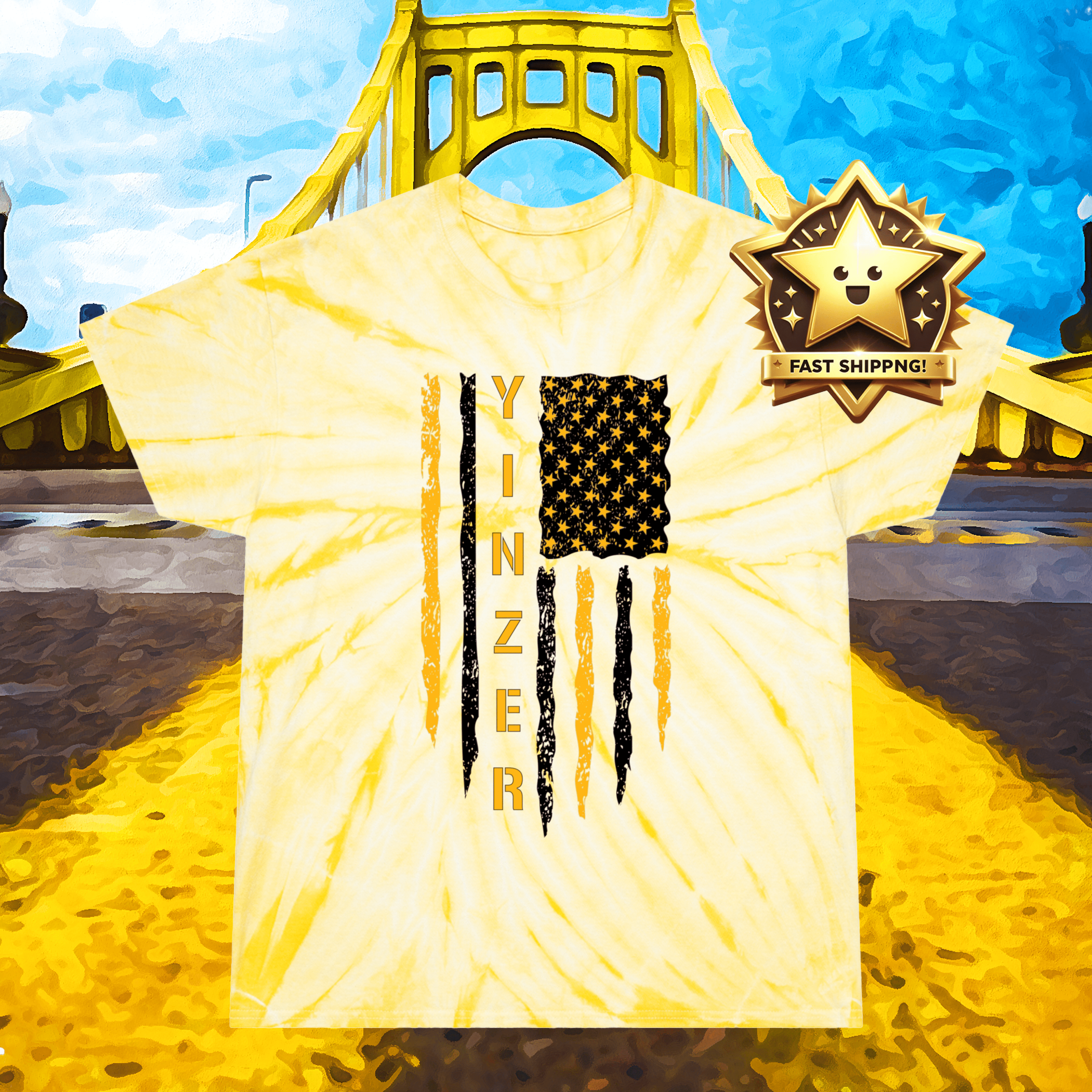 Yinzer Flag Tie-Dye T-Shirt Pittsburgh tee product image alternate view 4 | Yinzergear