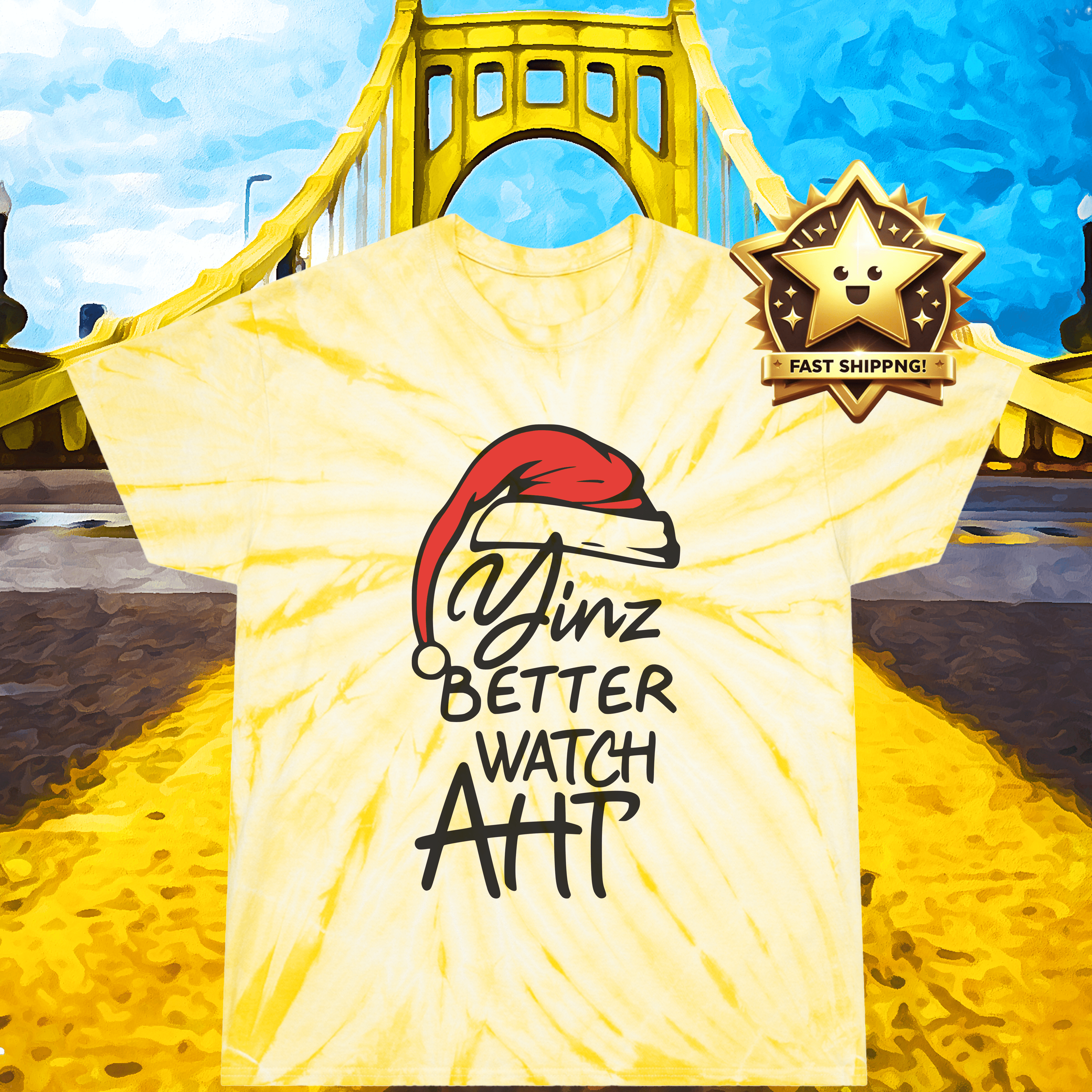 Yinz Better Watch Aht Tie-Dye Christmas T-Shirt Pittsburgh tee product image alternate view 4 | Yinzergear