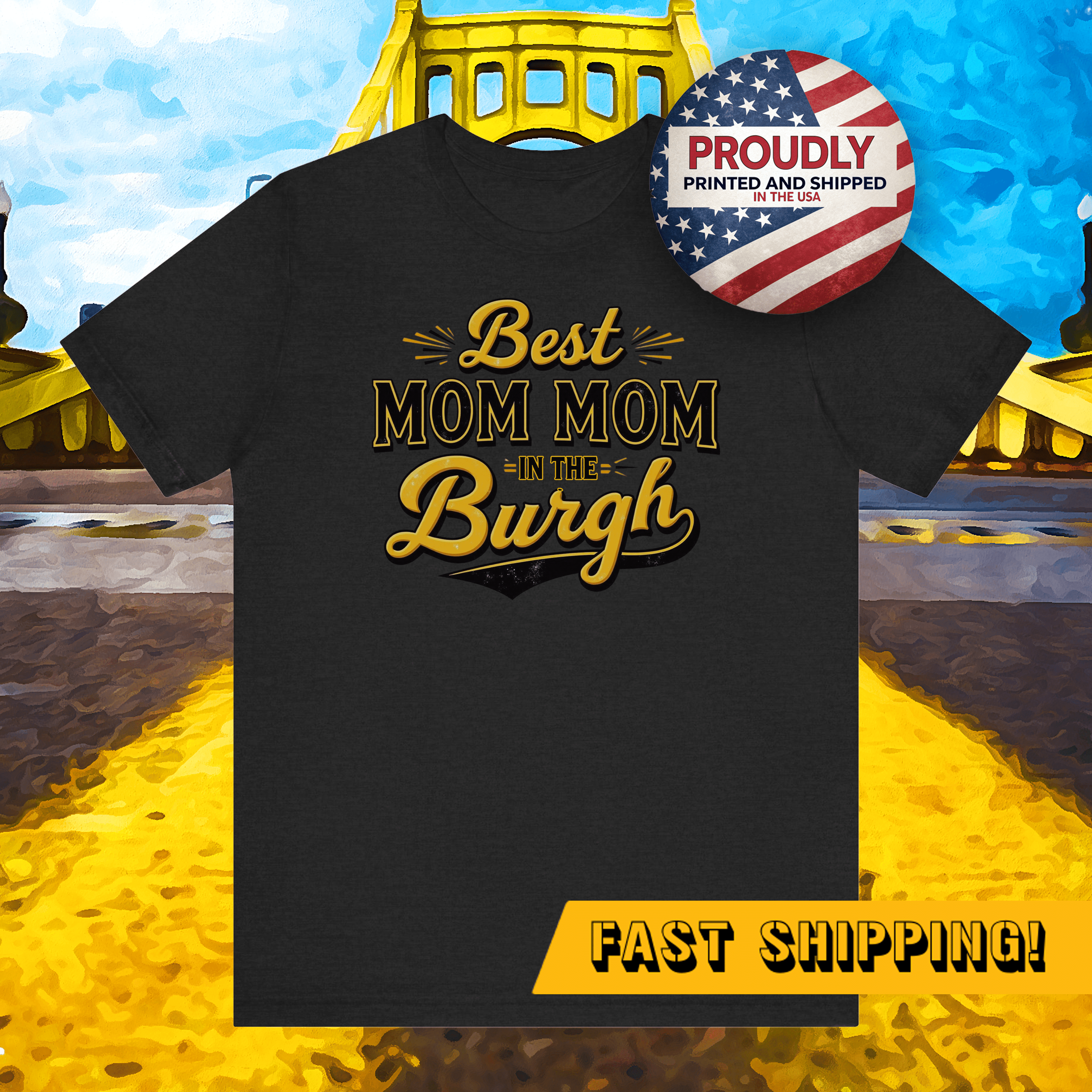 Best Mom Mom in the Burgh Tri-Blend T-Shirt product image mockup view | Yinzergear