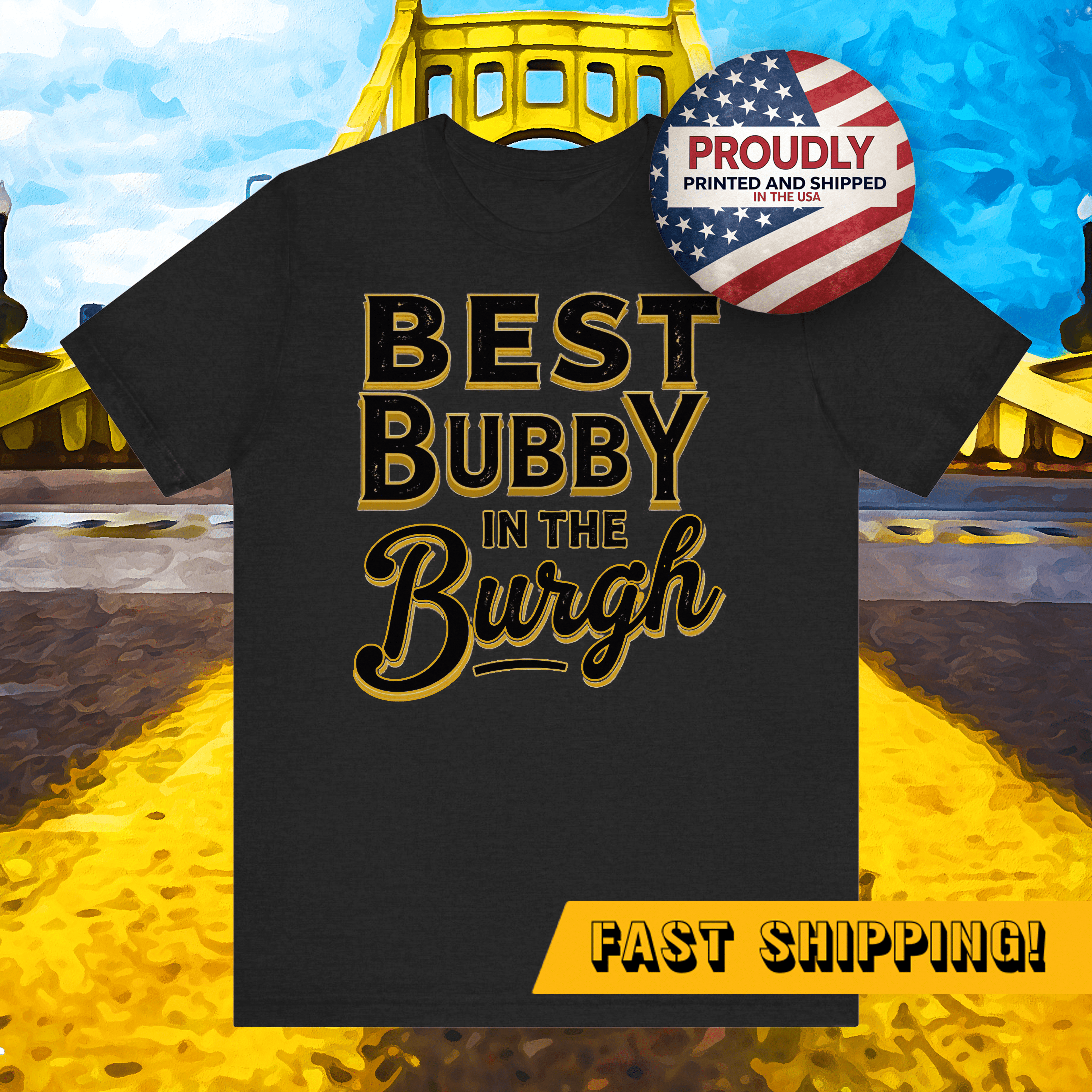 Bubby in the Burgh Tri-Blend T-Shirt product image mockup view | Yinzergear
