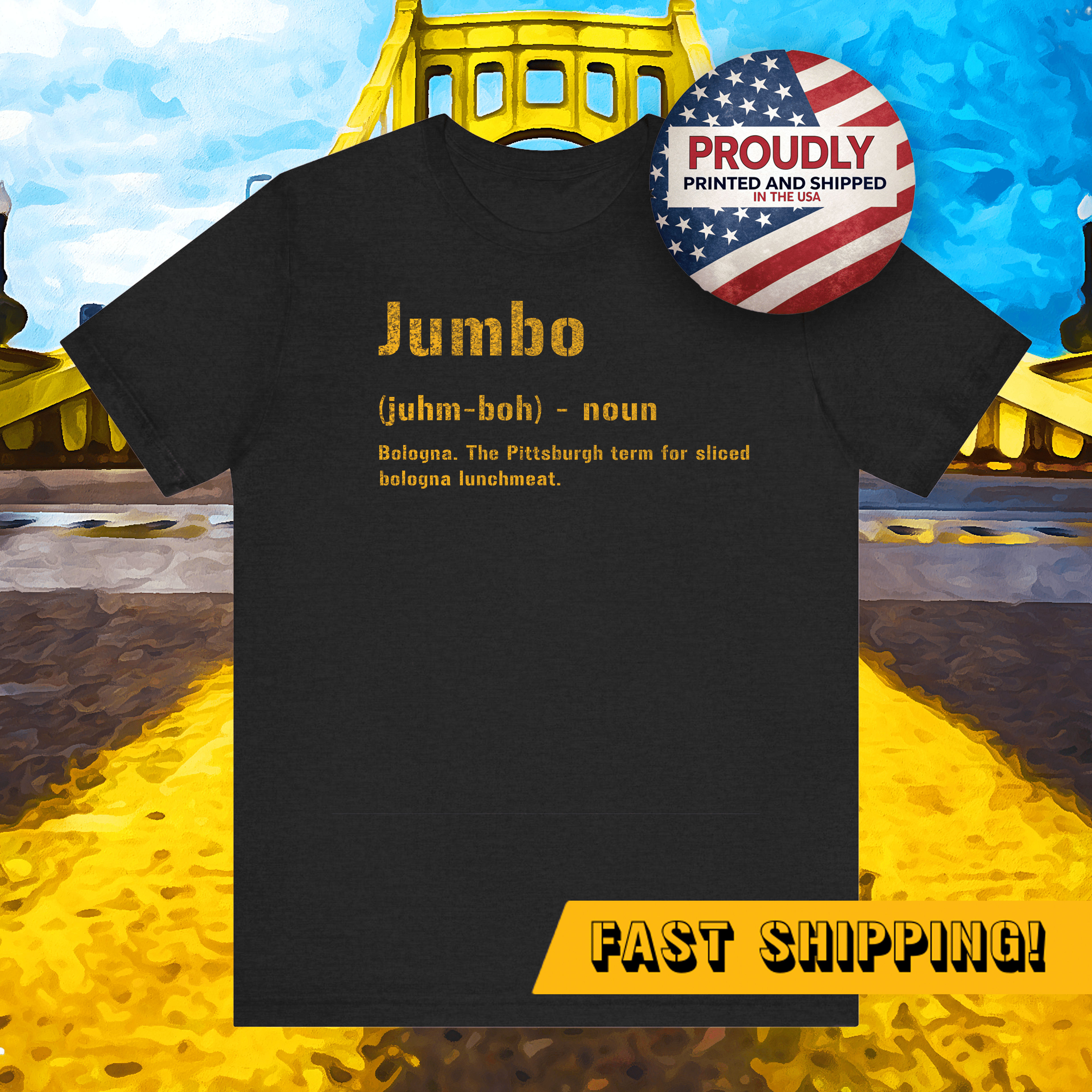 Jumbo Pittsburghese definition tee product image | Yinzergear