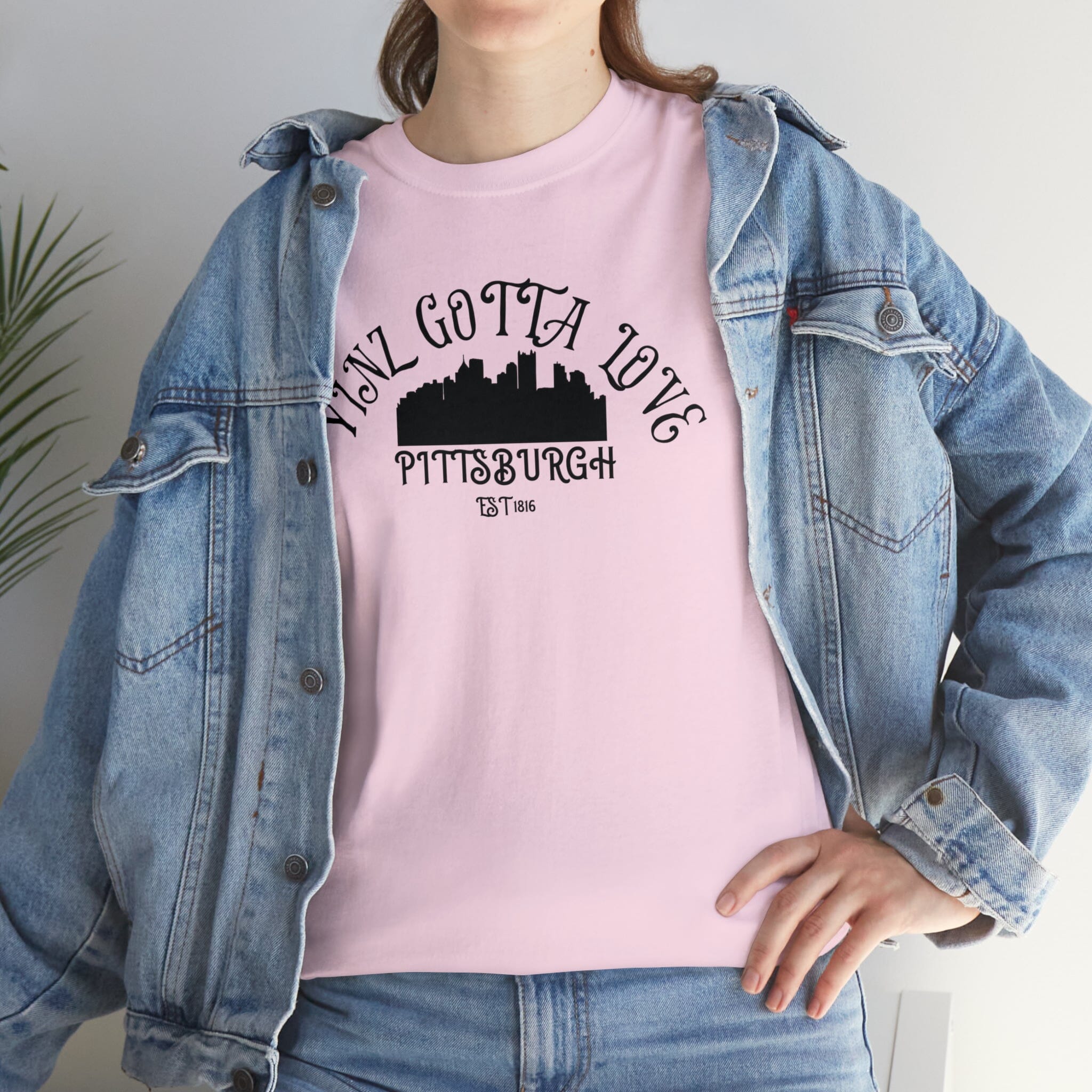 Yinz Gotta Love Pittsburgh T-shirt on pink tee | Yinzergear
