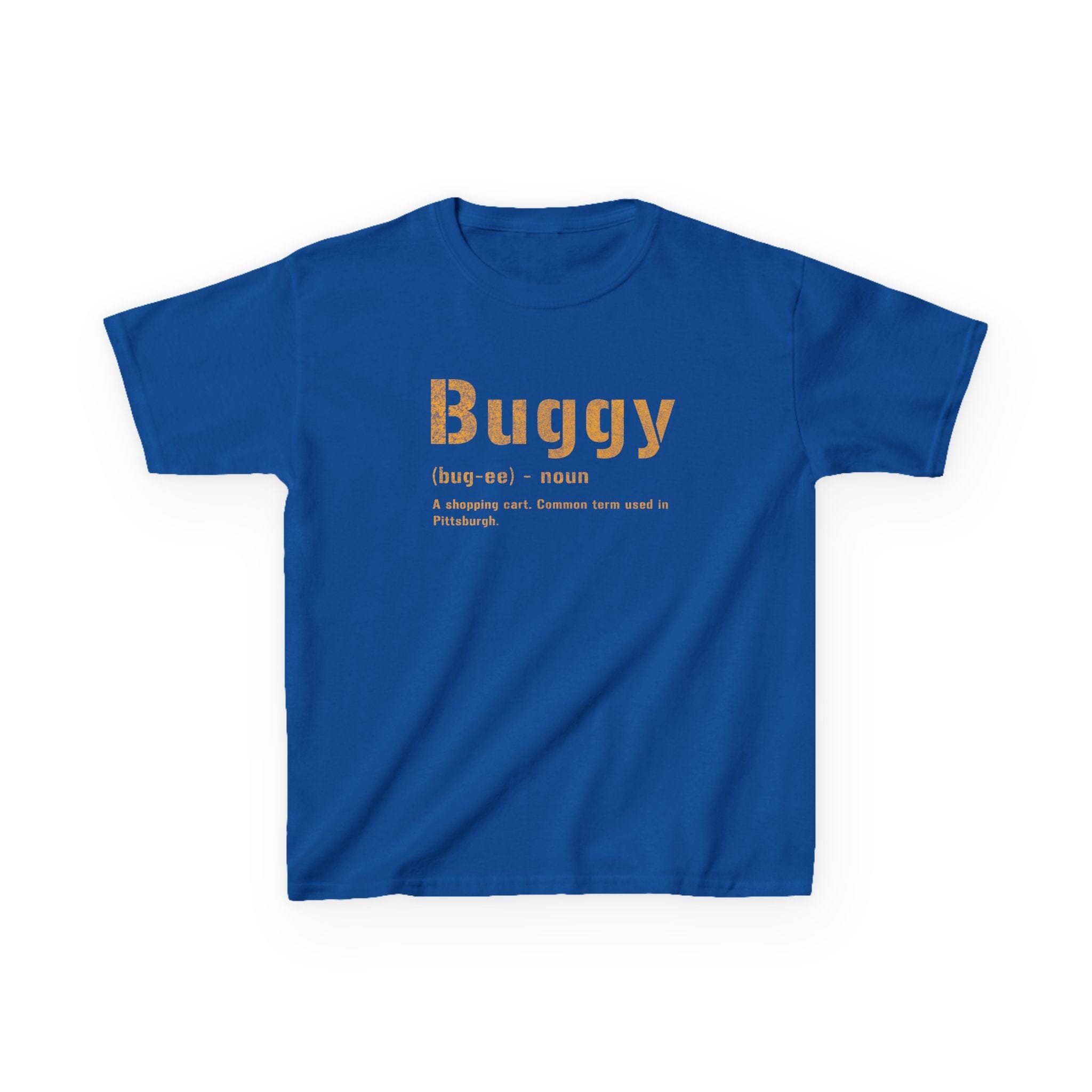 Buggy Pittsburghese kids T-shirt on royal kids shirt | Yinzergear