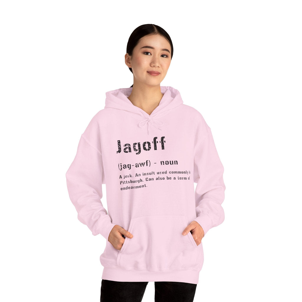 Jagoff Pittsburghese definition hoodie on black hoodie alternate view 11 | Yinzergear