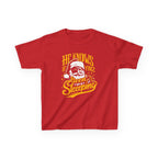He Knows If Yinz Been Sleeping Kids Christmas T-Shirt on red kids shirt | Yinzergear