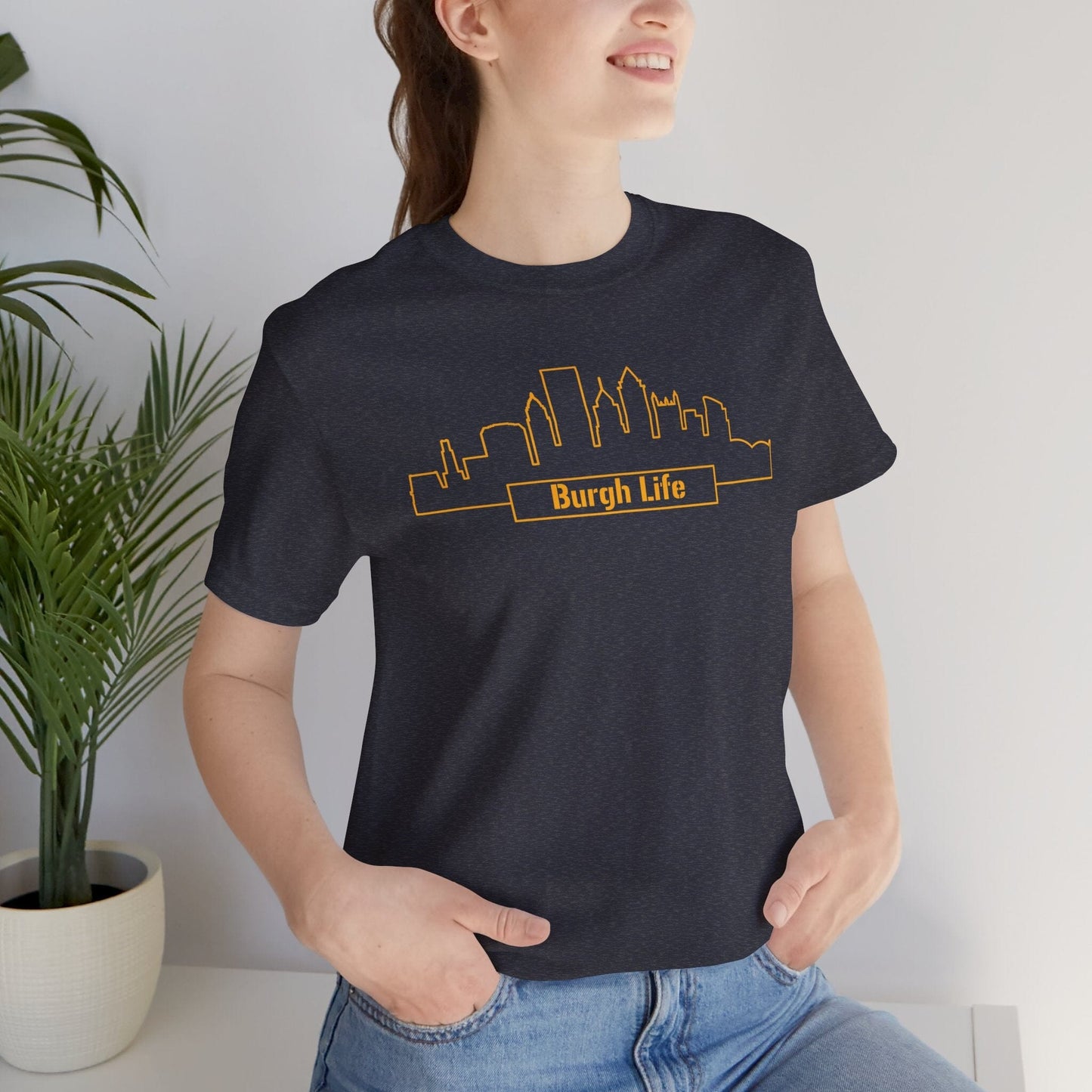 Burgh Life Pittsburgh Skyline Tee - Steel City Shirt T-Shirt Printify Heather Navy XS 