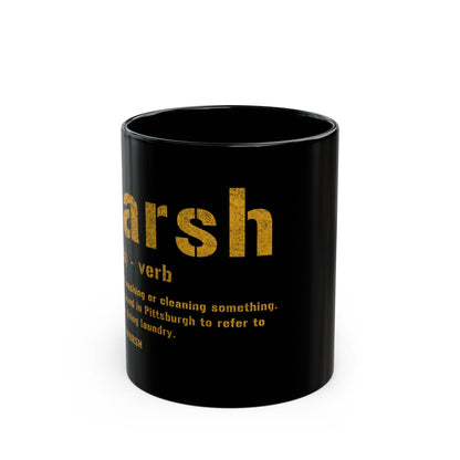 Warsh Pittsburghese Definition Coffee Mug – 11oz & 15oz Black and Gold Yinzer Mug | Funny Pittsburgh Gift Mug Printify 11oz 
