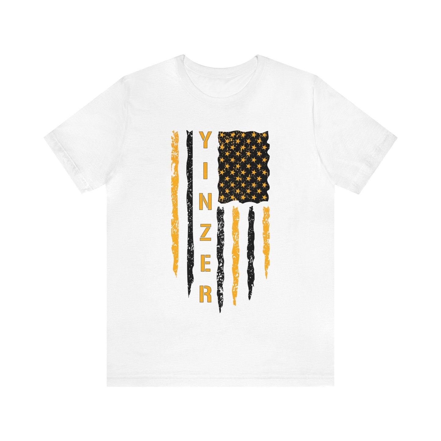 Yinzer Flag T-Shirt: Gold on Black, Pittsburgh Legacy & Patriotic Burgh Shirt T-Shirt Printify White S 