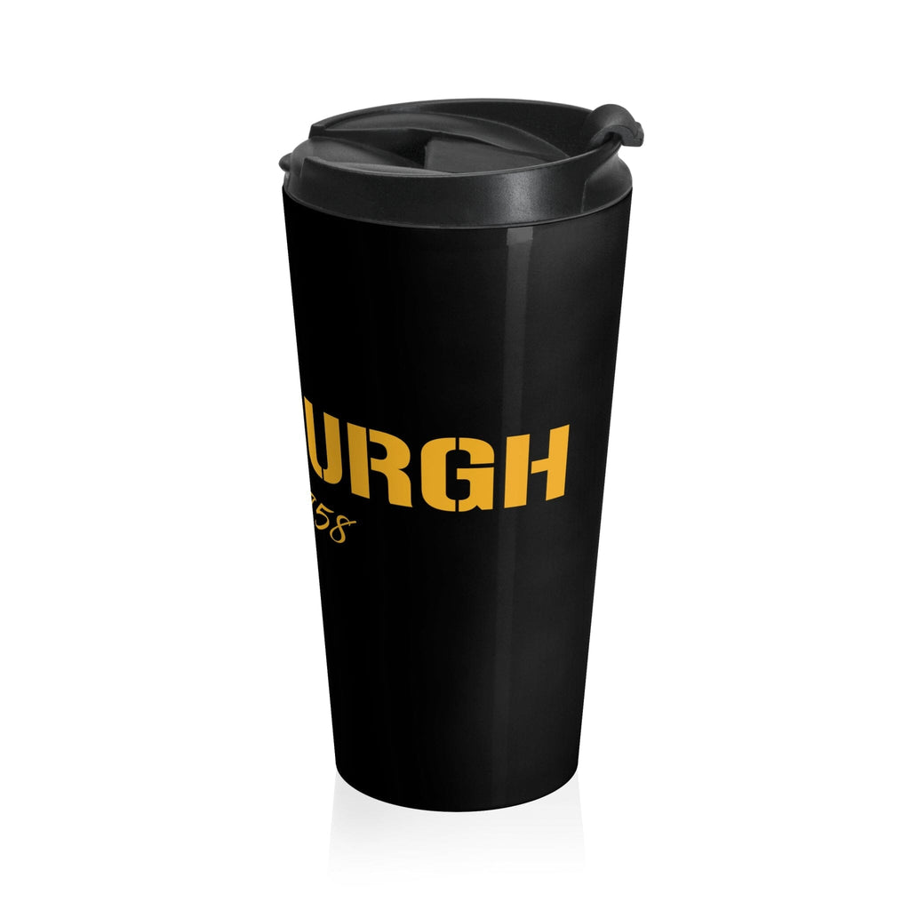 Pittsburgh 1758 Stainless Steel Travel Mug front view alternate view 4 | Yinzergear