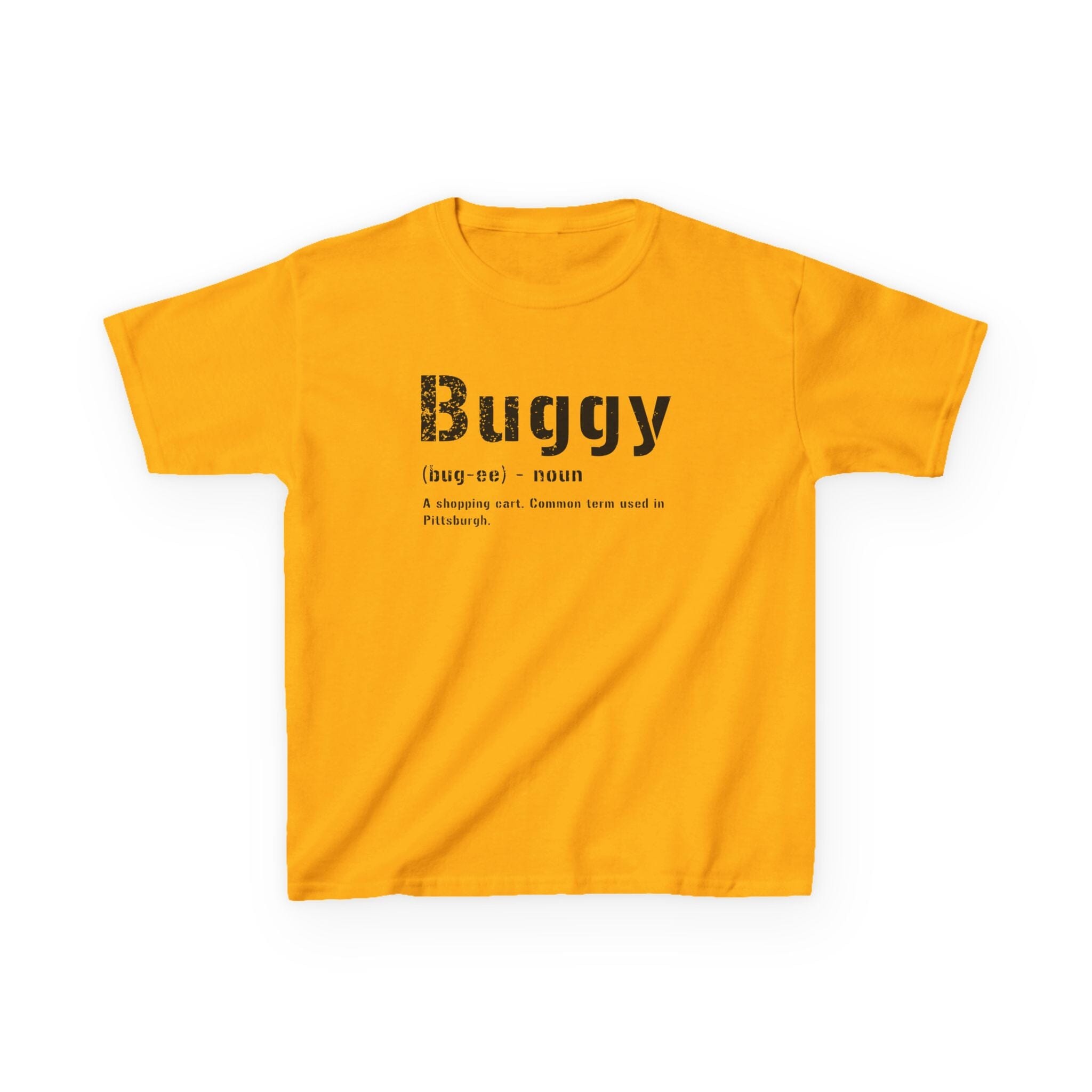 Buggy Pittsburghese kids T-shirt on gold kids shirt | Yinzergear