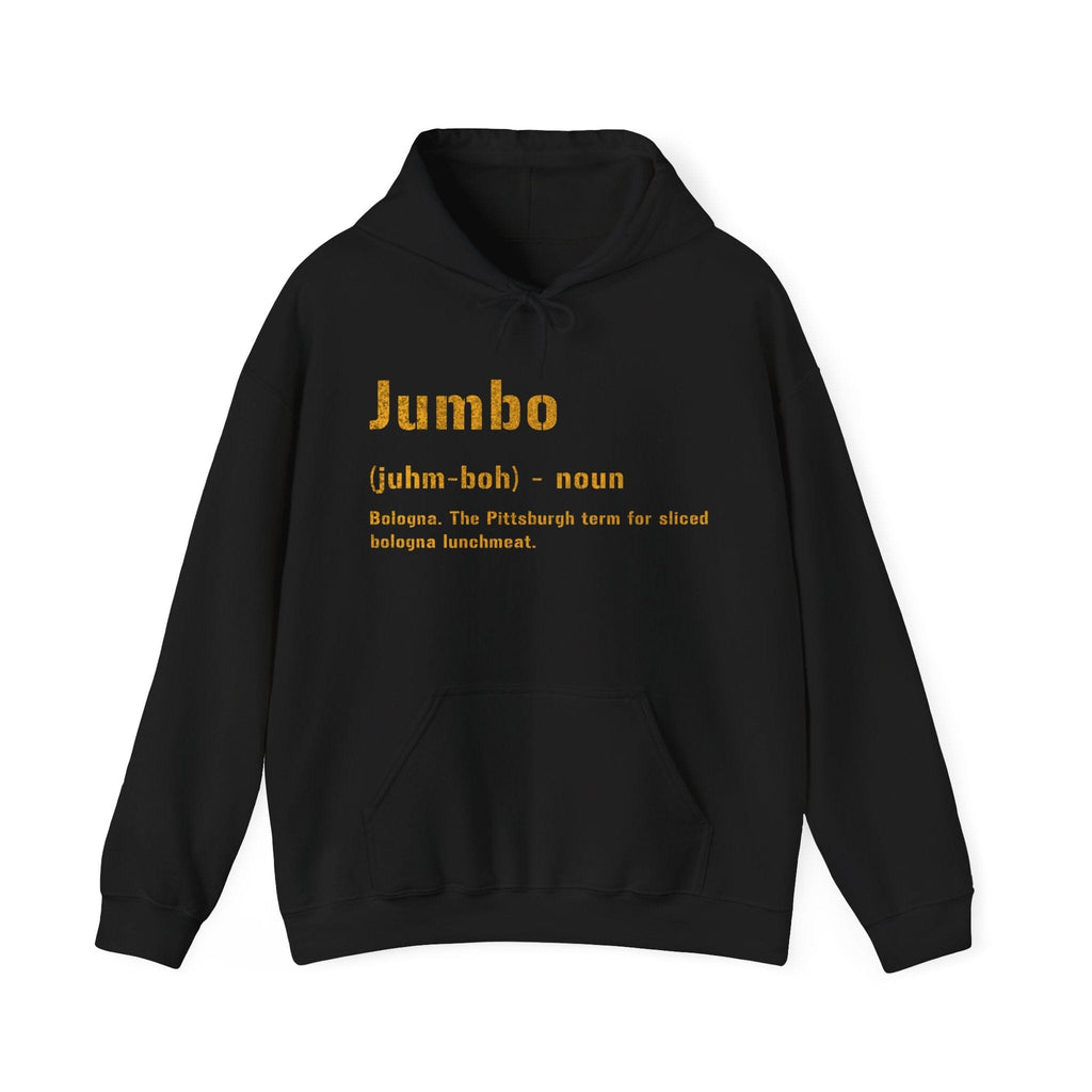 Jumbo Hoodie Pittsburgh hoodie on black hoodie | Yinzergear