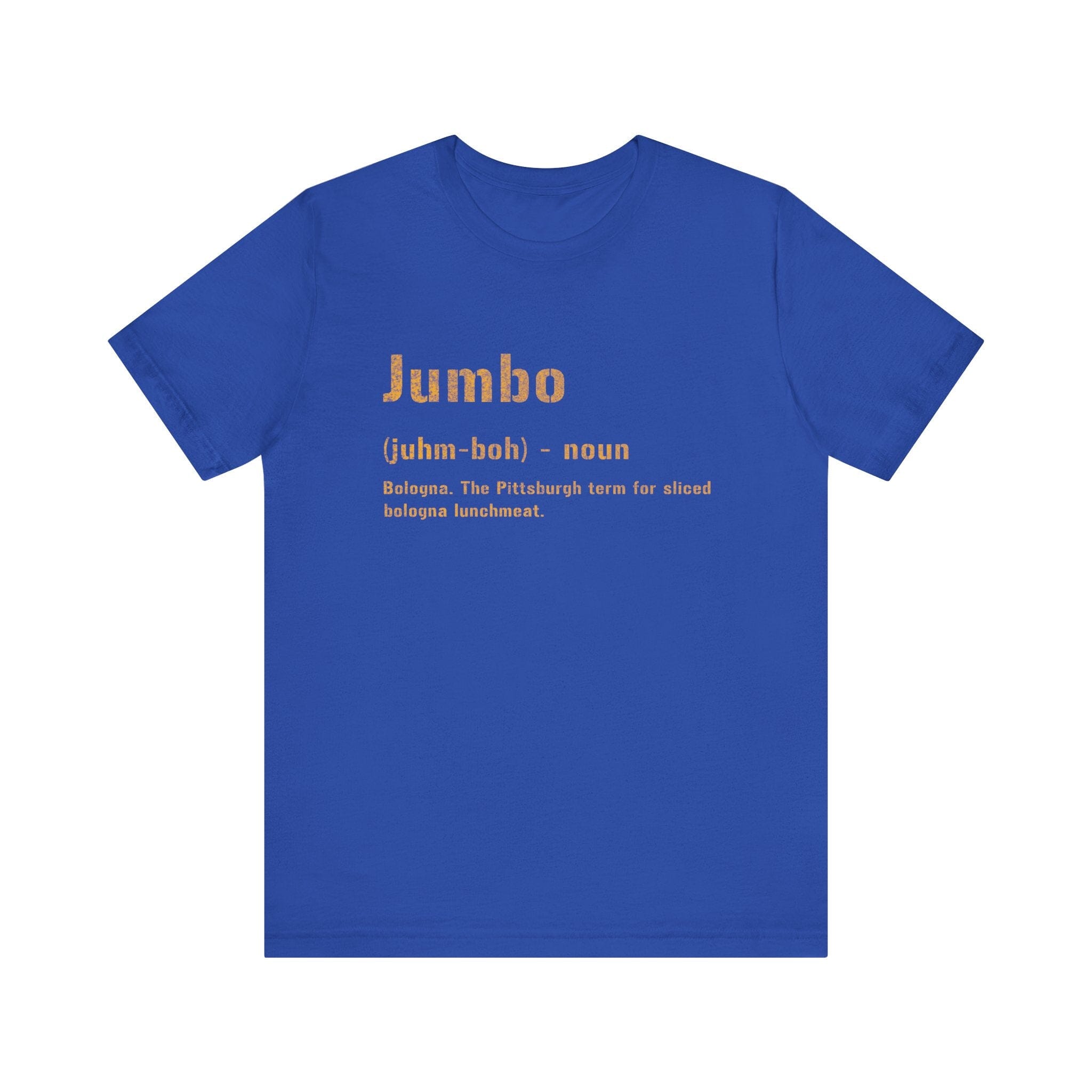 Jumbo Pittsburghese definition tee on royal blue tee | Yinzergear