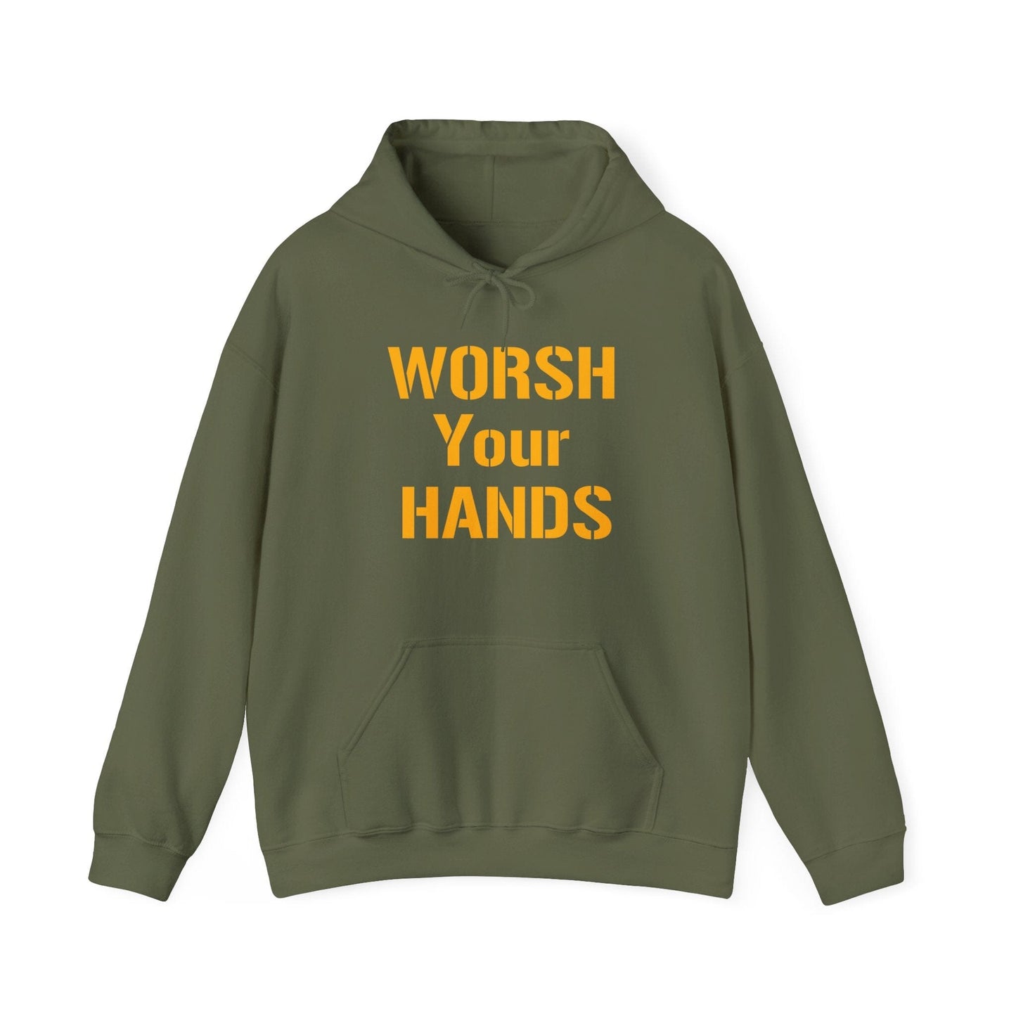 Worsh Your Hands Hoodie - Pittsburghese Sweatshirt Hoodie Printify Military Green S 
