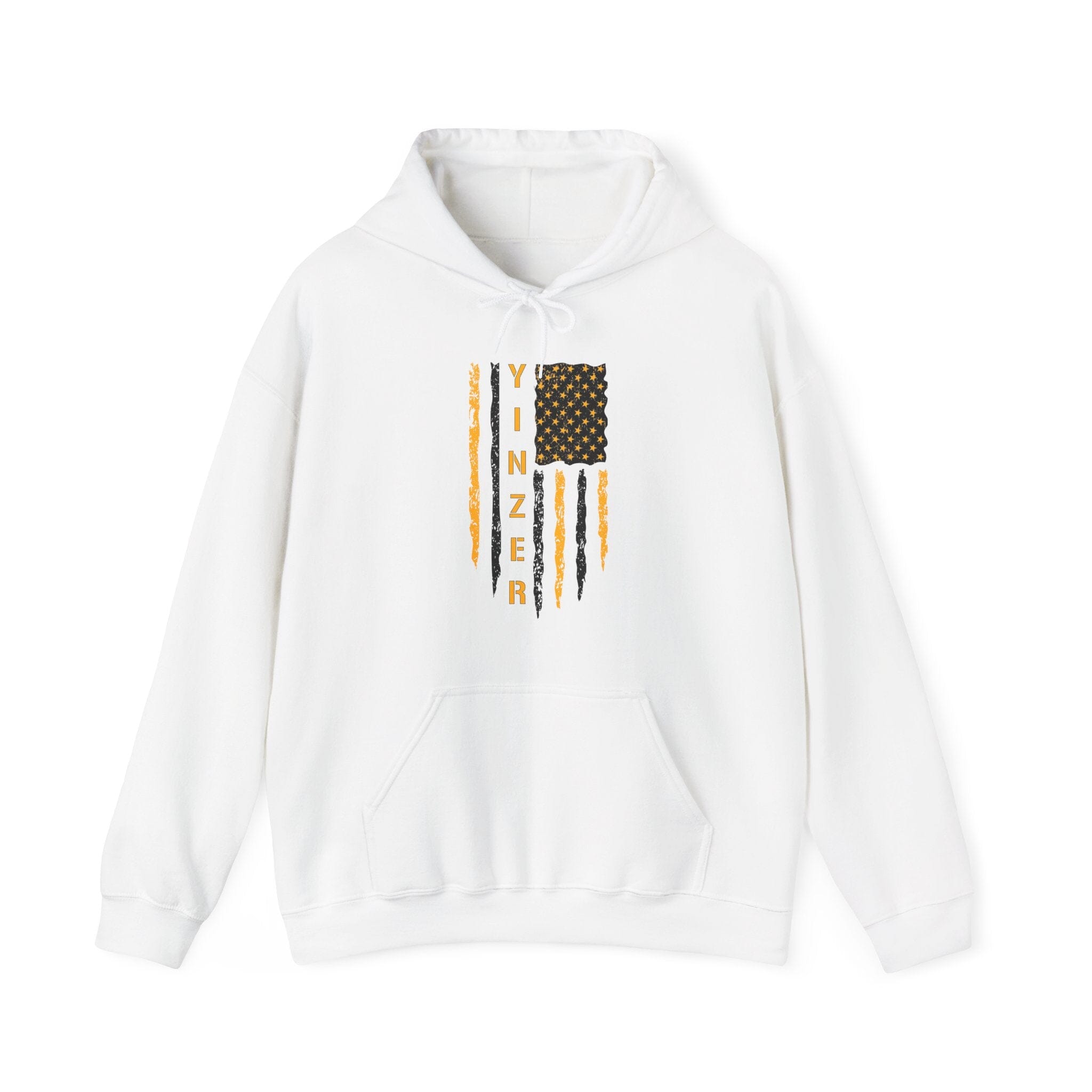 Yinzer Flag Hoodie Pittsburgh hoodie on white hoodie | Yinzergear