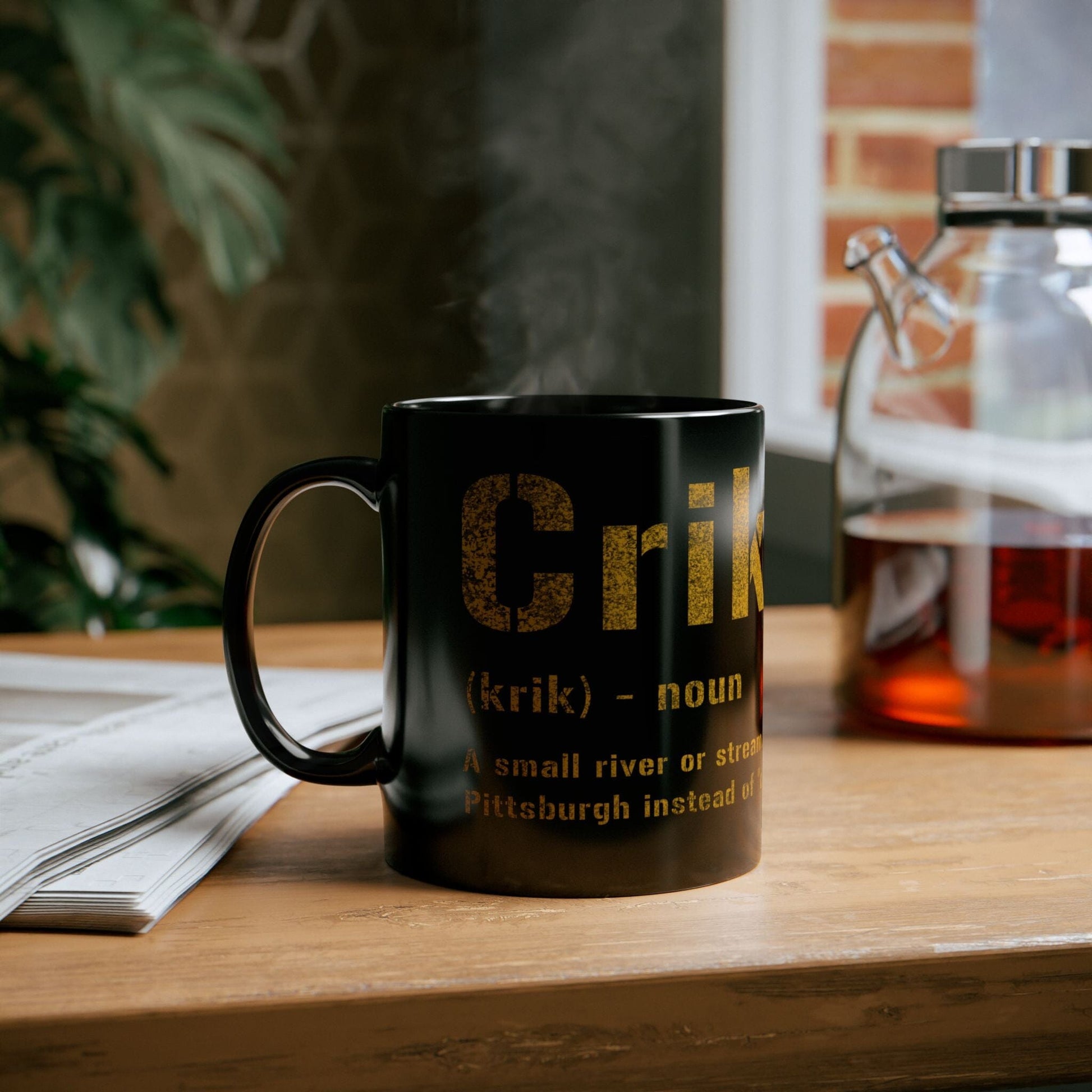 Crik Pittsburghese Definition Coffee Mug – Black & Gold 11oz & 15oz Mug | Funny Yinzer Gift | Dishwasher & Microwave Safe Mug Printify 