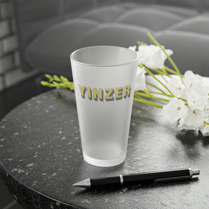 Yinzer Frosted Pint Glass, Personalized or Plain,16oz Yinzer Beer Mug, Steel City Beer, Pittsburgh Drinkware, 412 Yinzer, Burgh Glass Mug Printify 16oz Frosted 