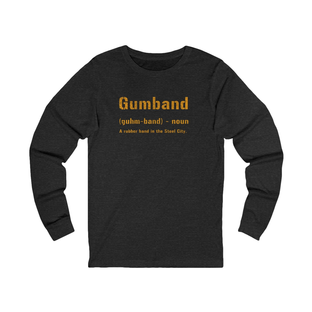 Gumband Pittsburghese definition long sleeve shirt on grey long sleeve shirt mockup view | Yinzergear