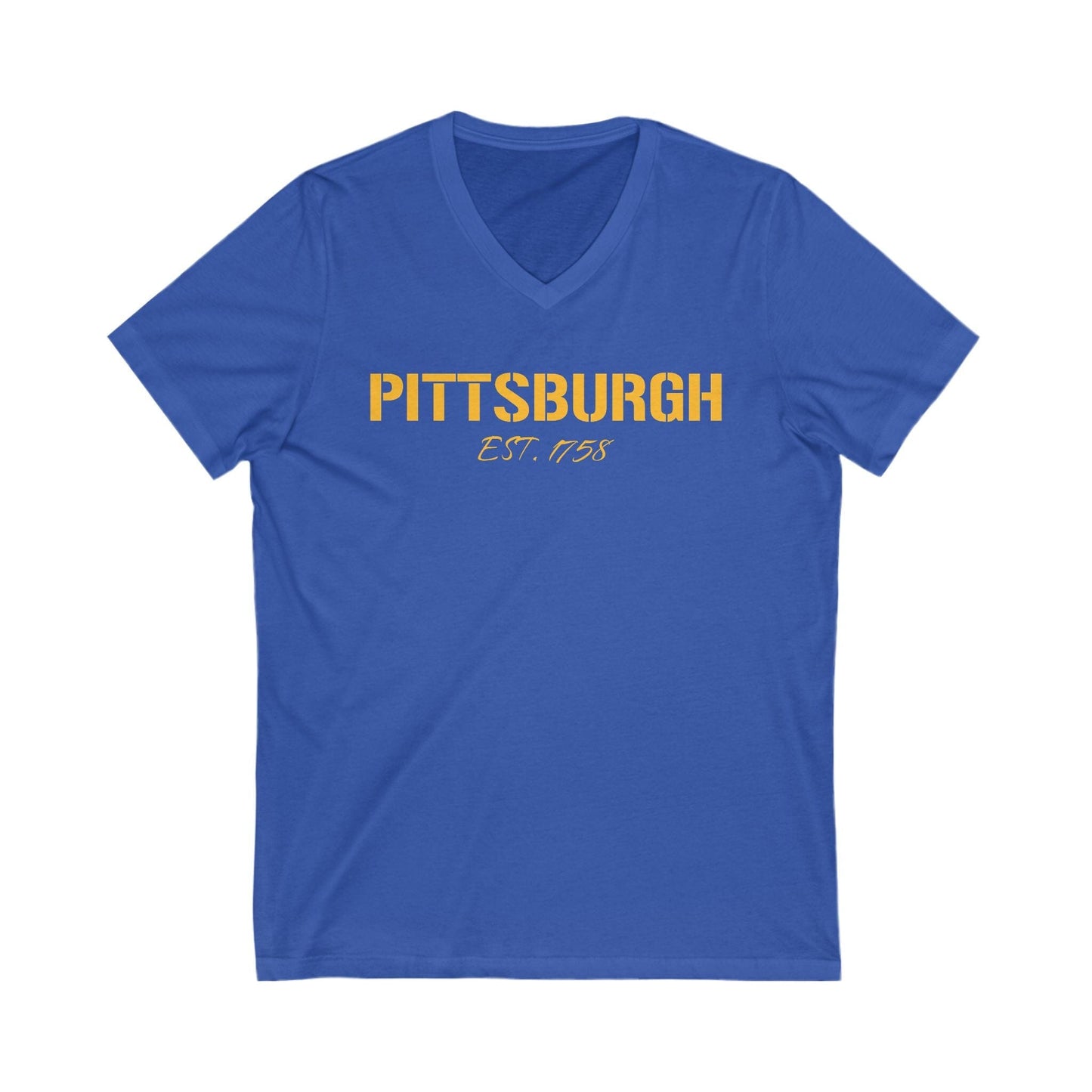 Pittsburgh Est. 1758 V-Neck Tee - Steel City Shirt V-neck Printify S True Royal 