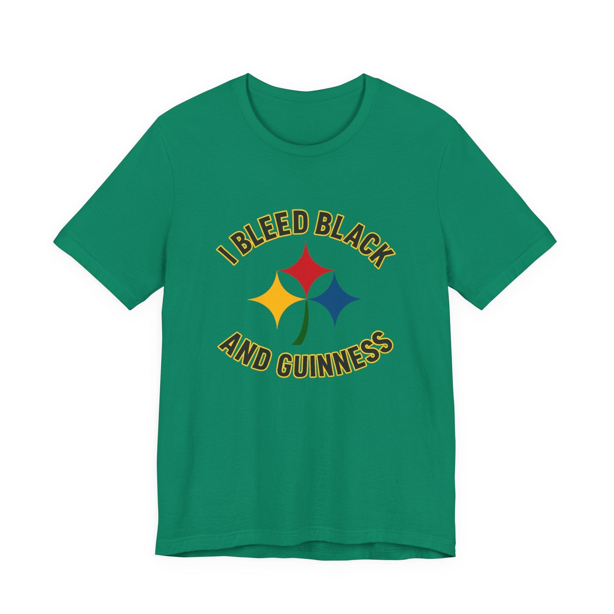 I Bleed Black and Gold Pittsburgh Irish T-Shirt Steelers football tee on black tee alternate view 6 | Yinzergear