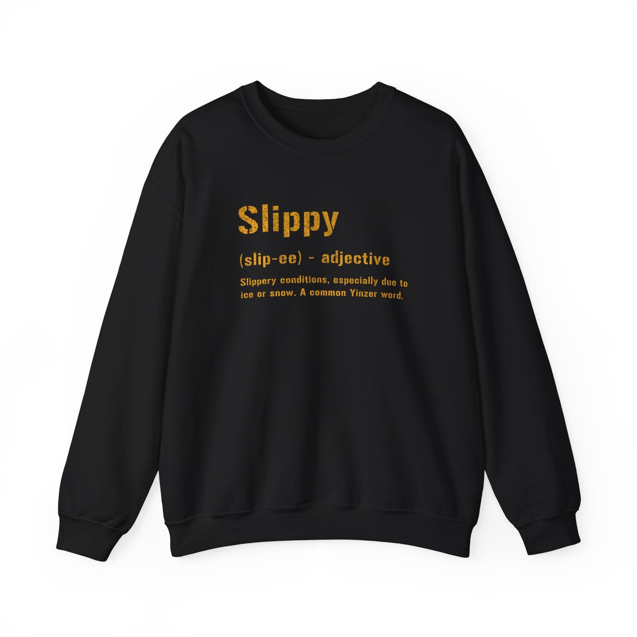 Slippy Pittsburghese definition sweatshirt on black sweatshirt | Yinzergear