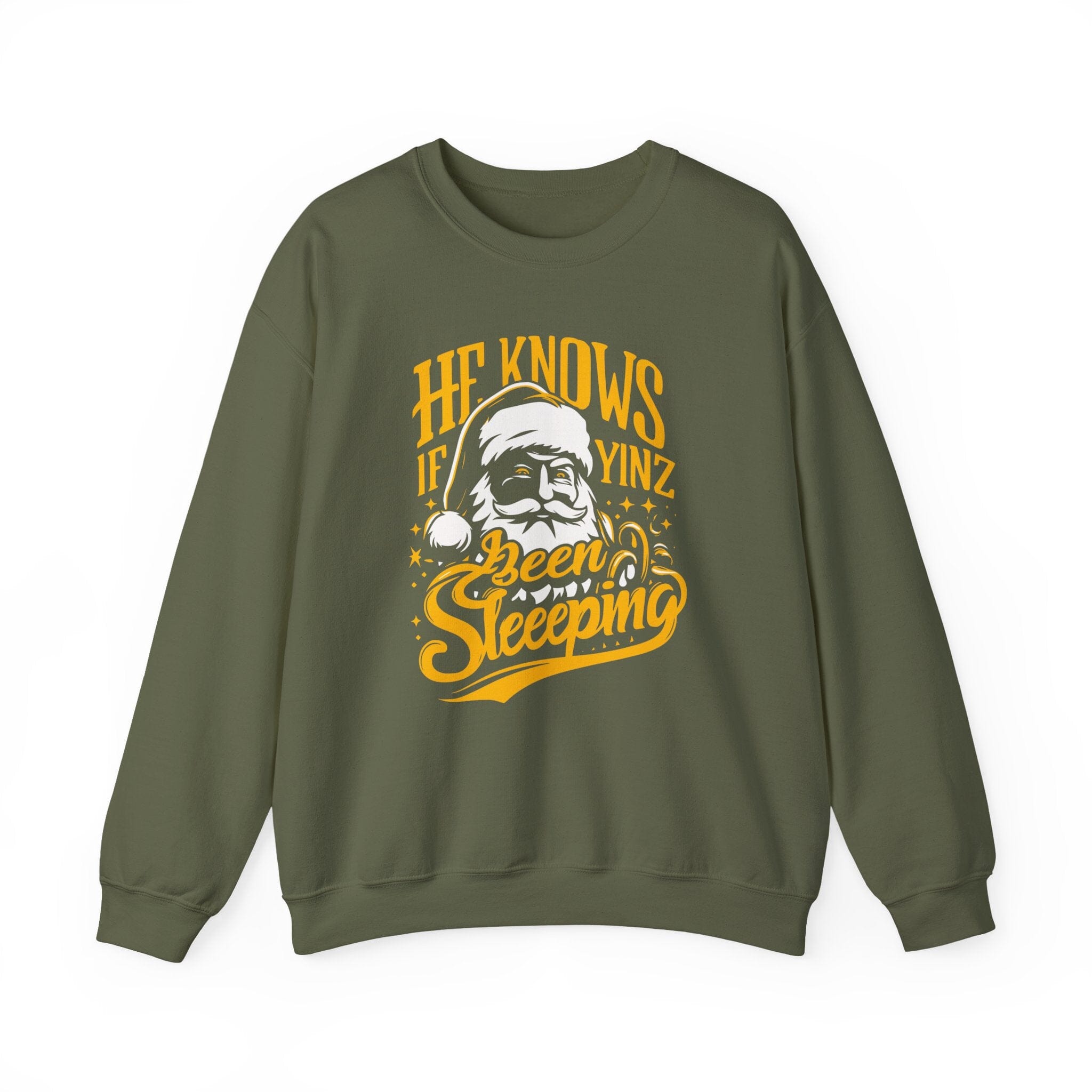 Yinzer Santa Christmas Sweatshirt Pittsburgh sweatshirt on military green sweatshirt | Yinzergear