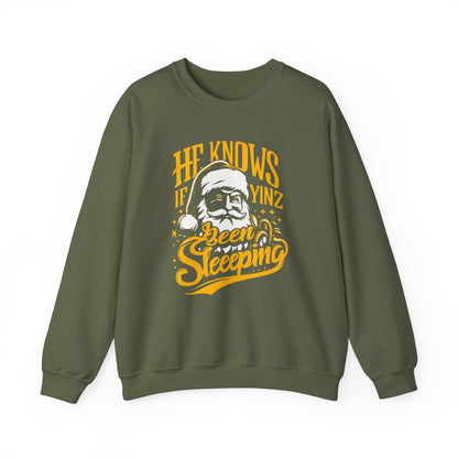 Yinzer Santa Crewneck - Pittsburgh Christmas Sweatshirt Sweatshirt Printify Military Green S 