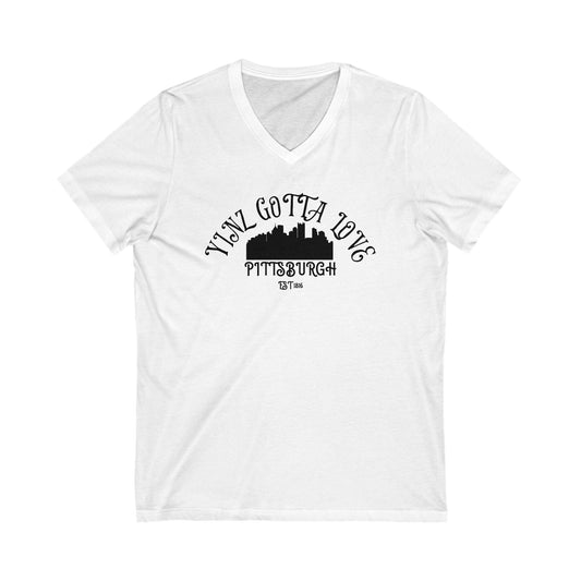 You Gotta Go to Pittsburgh V-Neck - Steel City Skyline Tee V-neck Printify S White 