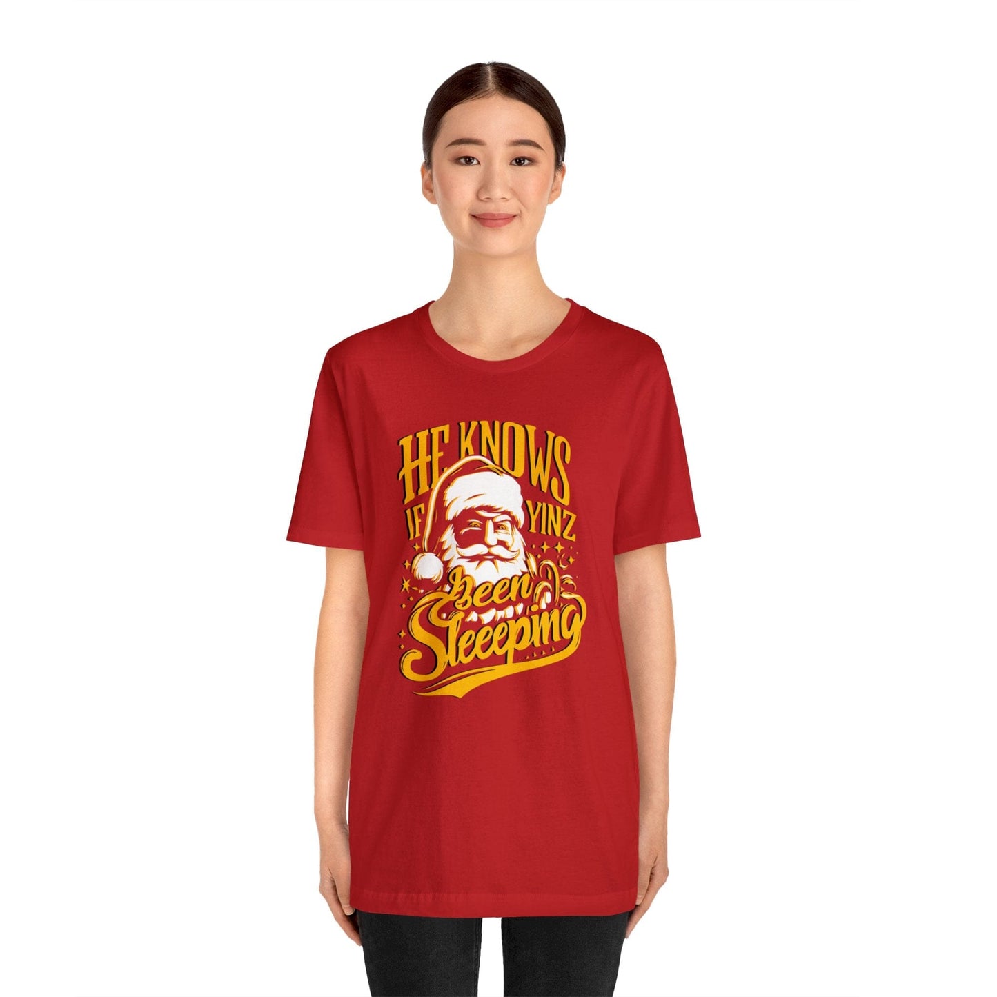 Pittsburgh He Knows if Yinz Been Sleeping Santa T-Shirt | Yinzergear T-Shirt Yinzergear 