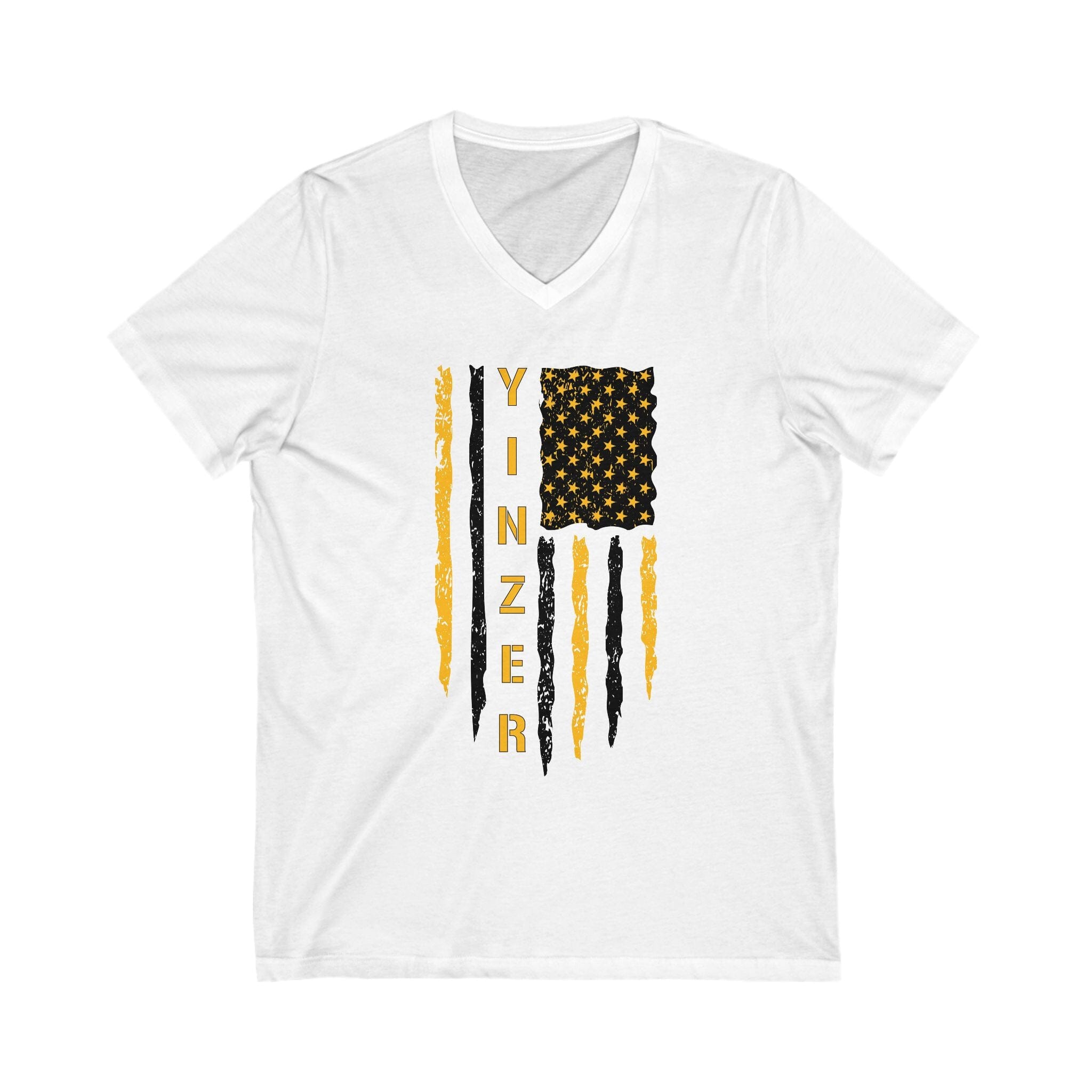 Yinzer Flag Pittsburgh V-Neck T-shirt on white v-neck tee | Yinzergear