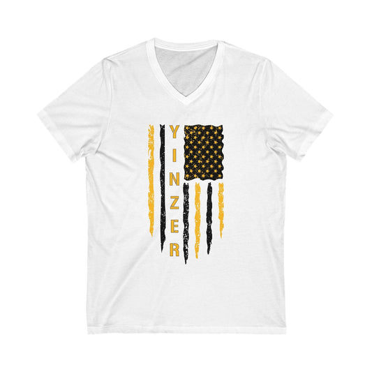 Yinzer Flag Tee - Pittsburgh Pride V-Neck Shirt V-neck Printify S White 