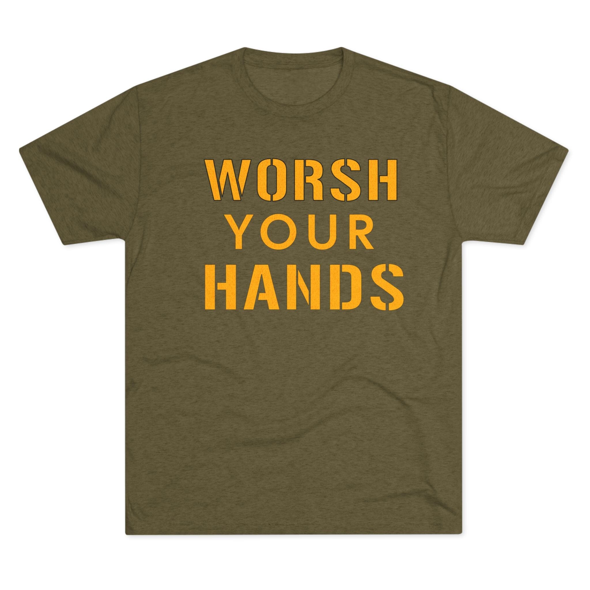 Worsh Your Hands Tri-Blend T-shirt on military green tee | Yinzergear
